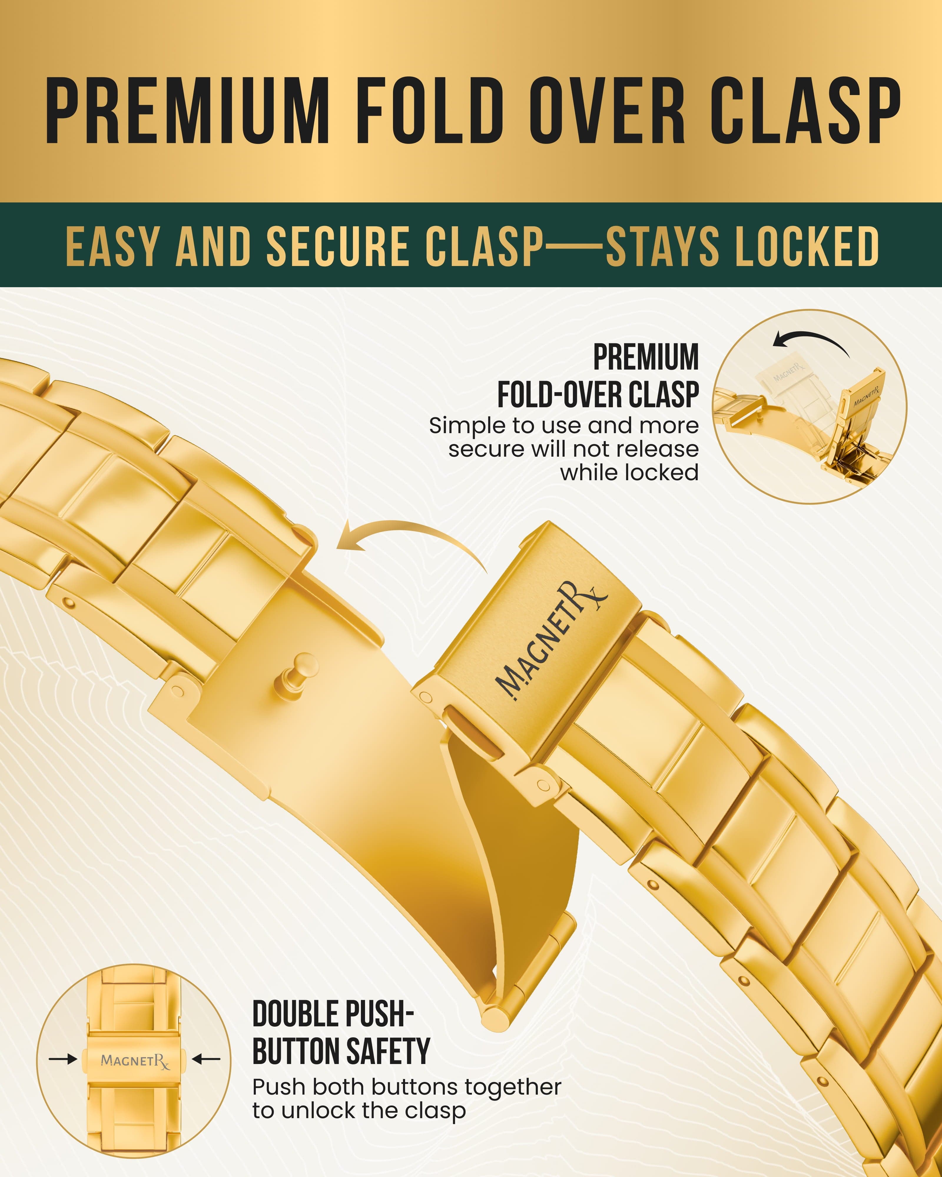 3x Strength Titanium Magnetic Bracelet for Men (Gold)