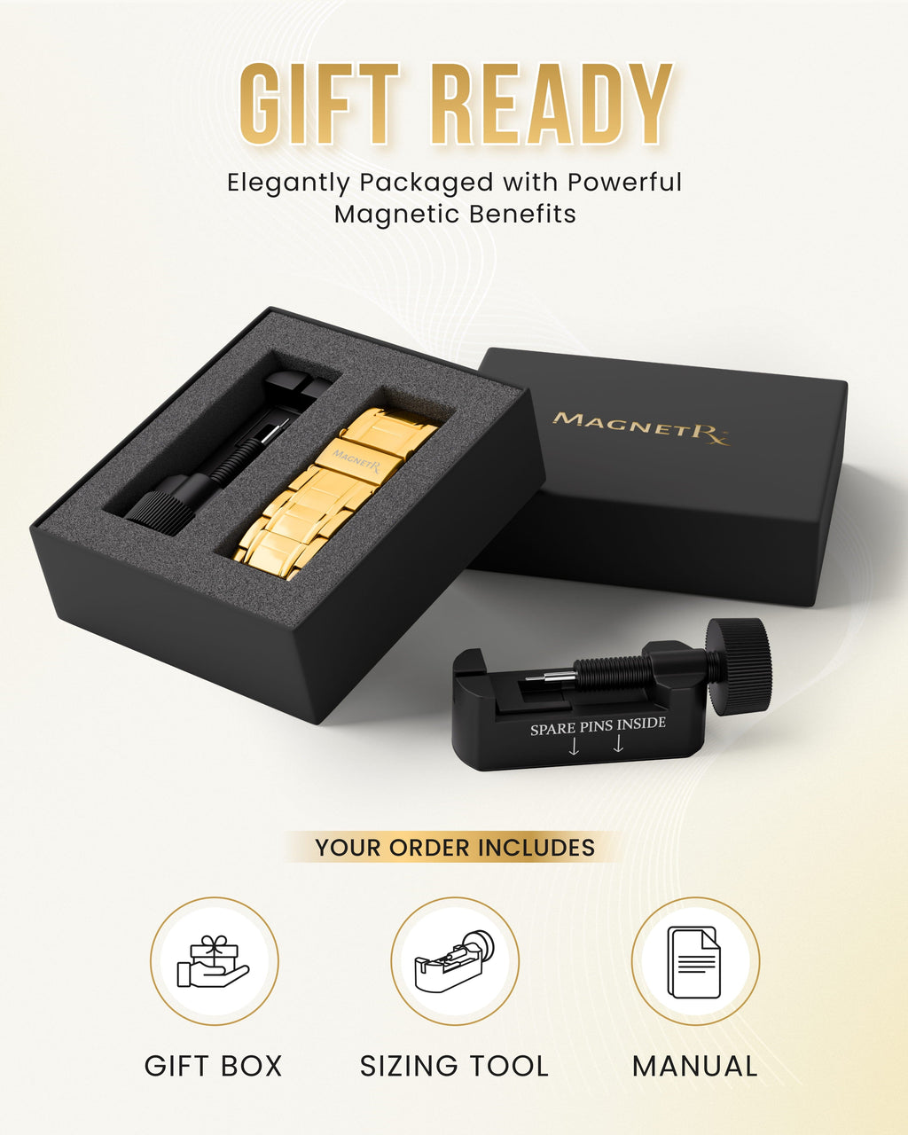 3x Strength Titanium Magnetic Bracelet for Men (Gold)