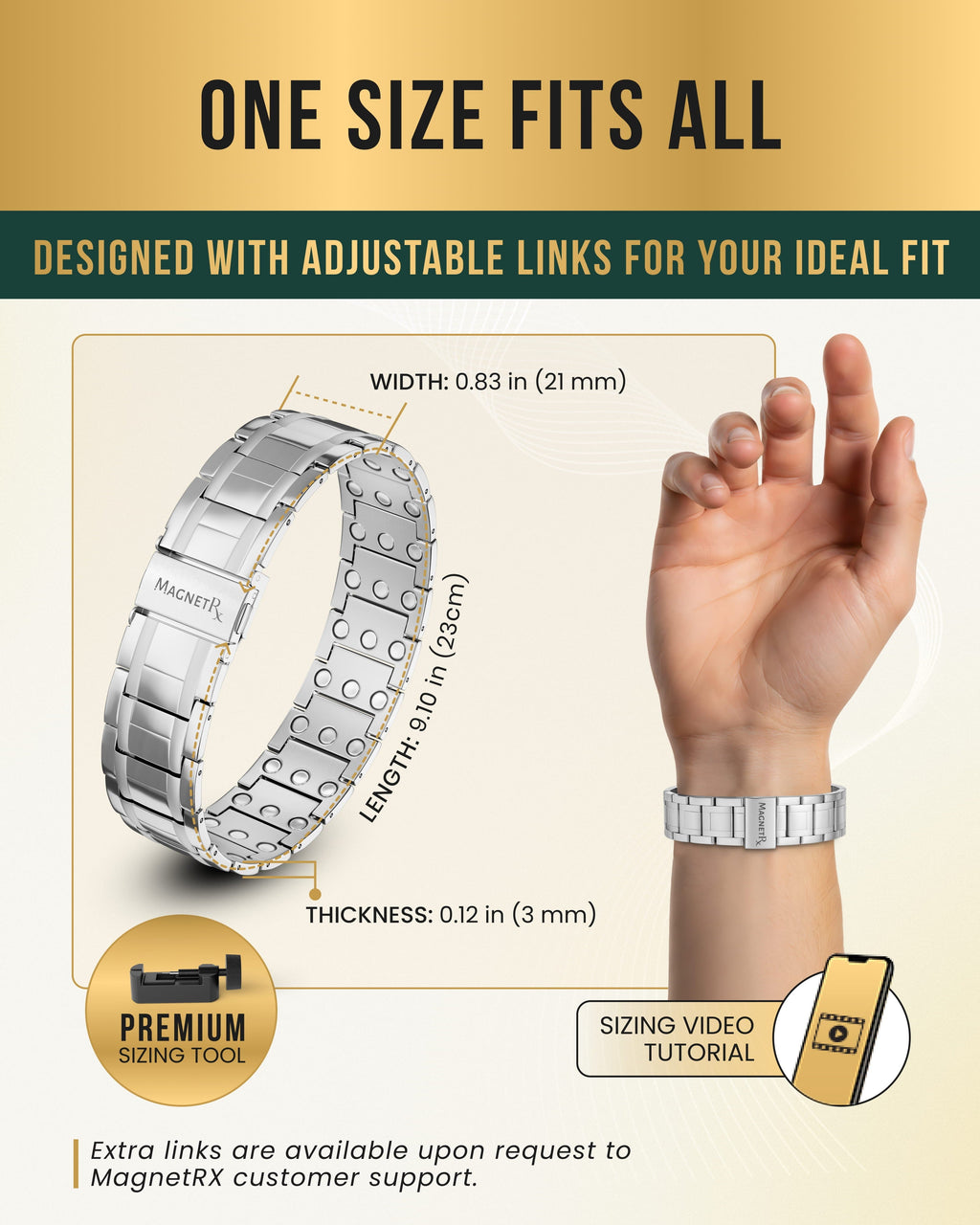 3x Strength Titanium Magnetic Bracelet for Men (Silver)