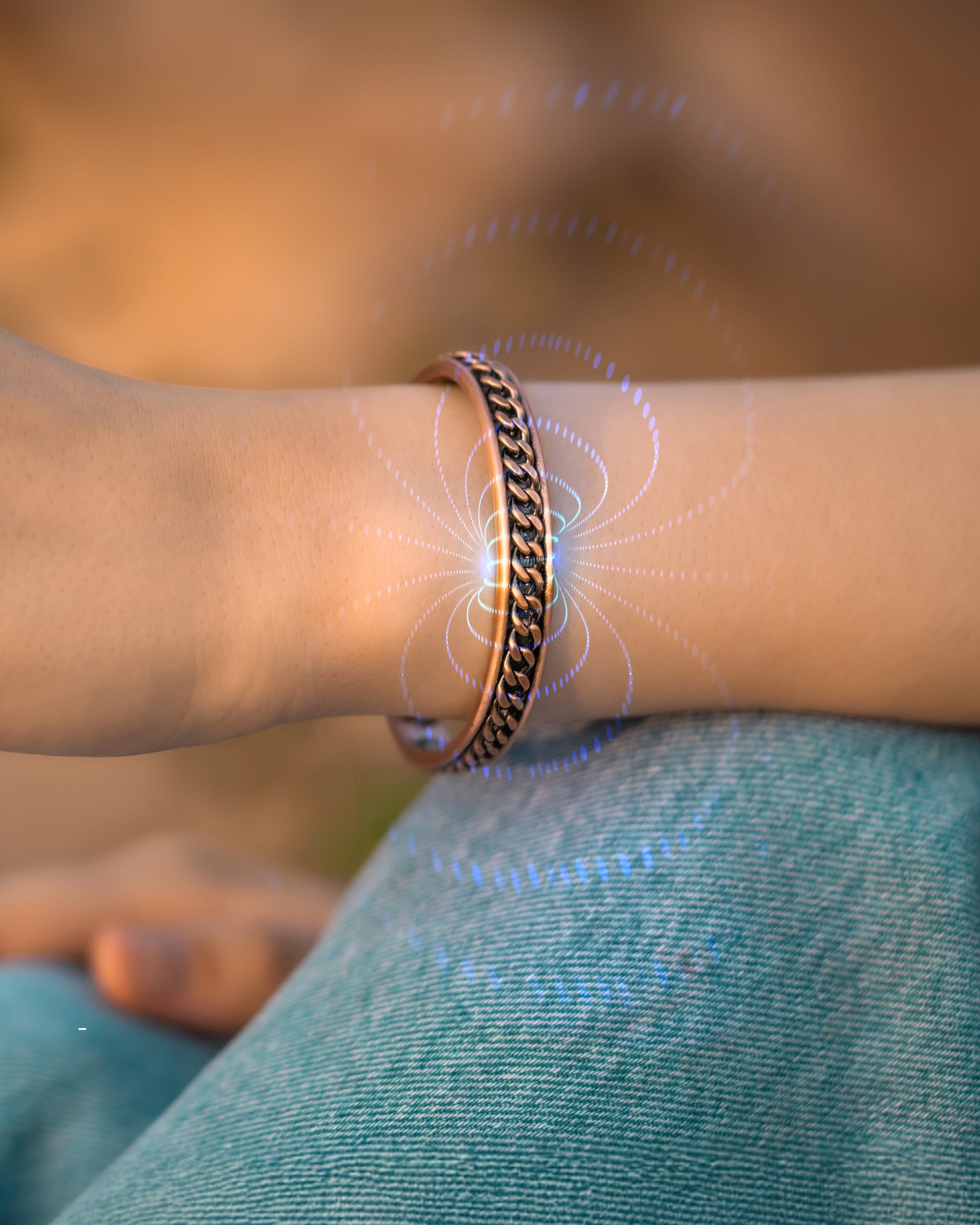 Curb Chain Inlay Copper Cuff Magnetic Therapy Bracelet for Men & Women