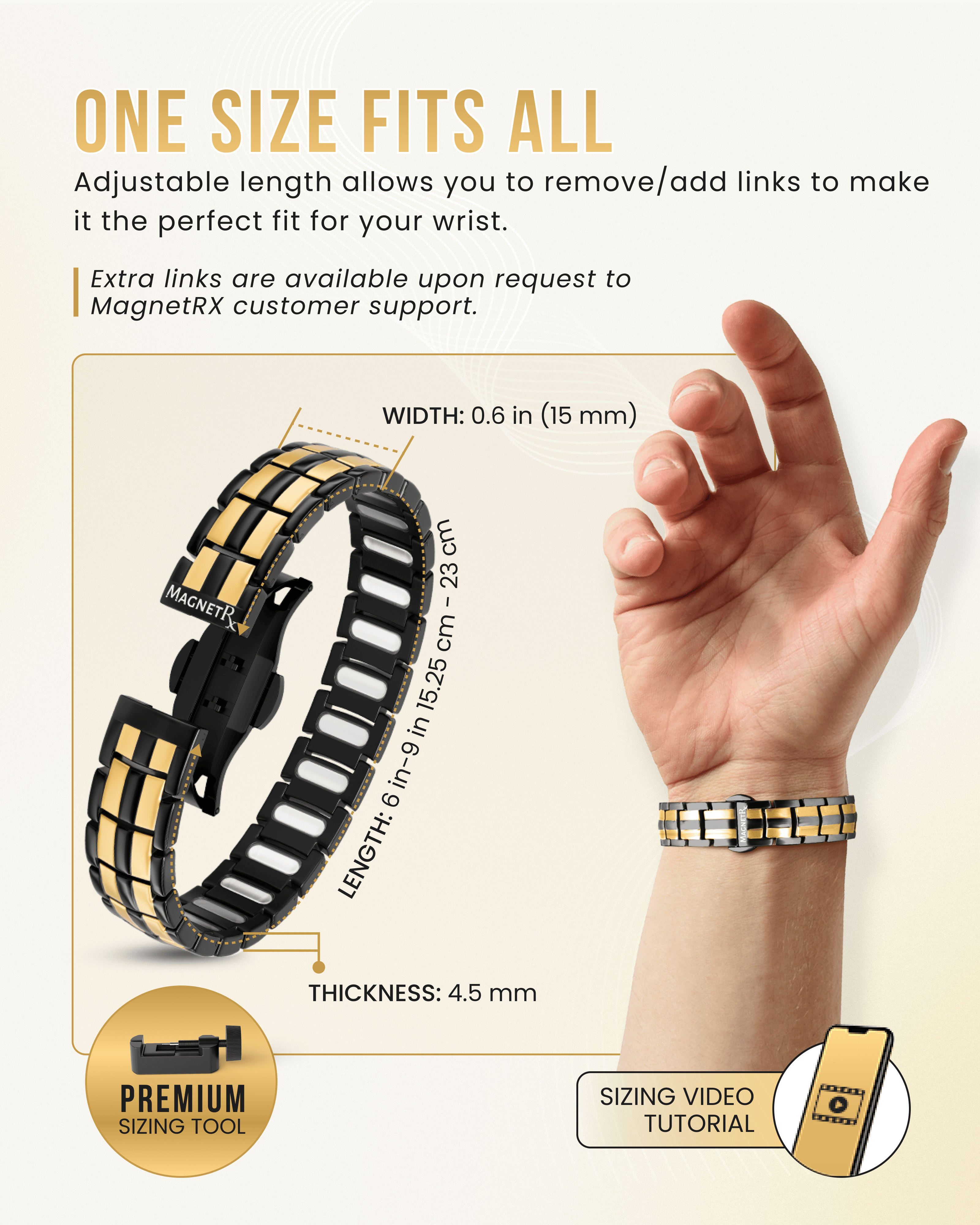 EllipseMAX Magnetic Bracelet for Men (Black & Gold)