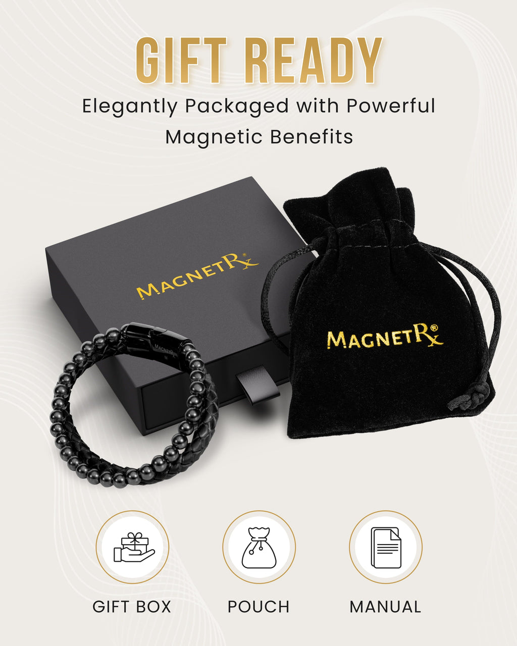 High Power Hematite Bead & Leather Magnetic Bracelet