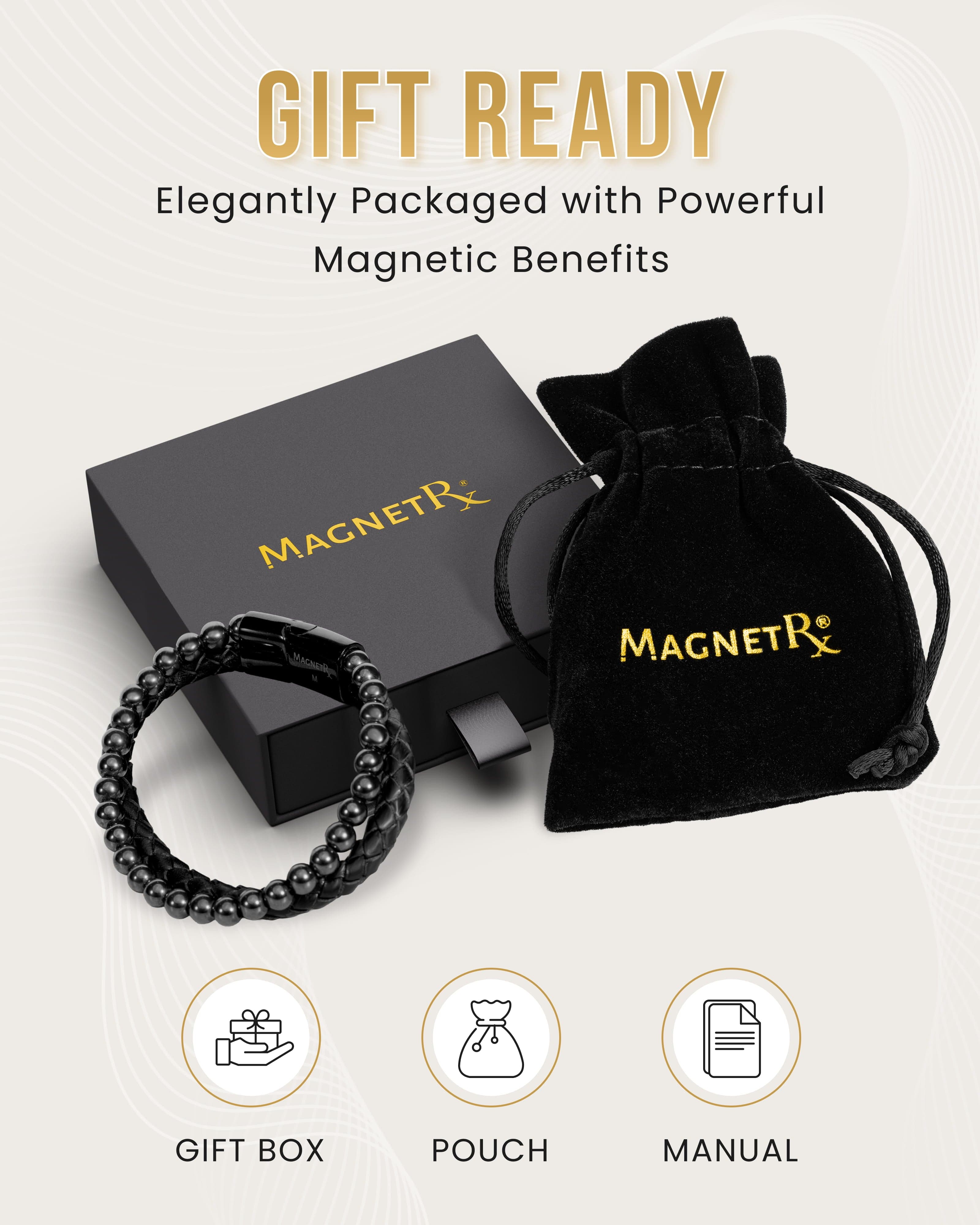 High Power Hematite Bead & Leather Magnetic Bracelet