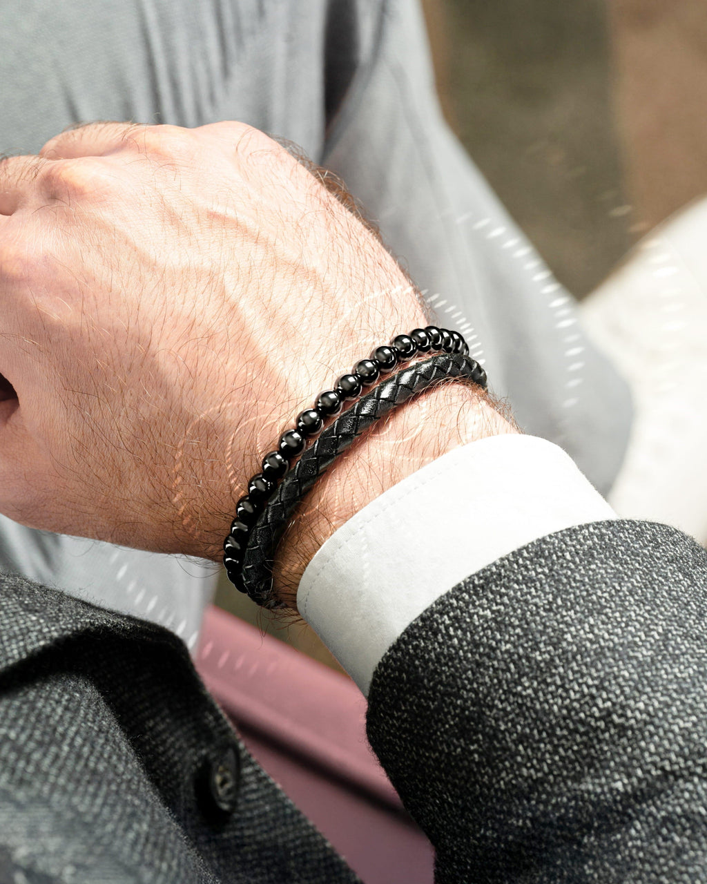 High Power Hematite Bead & Leather Magnetic Bracelet