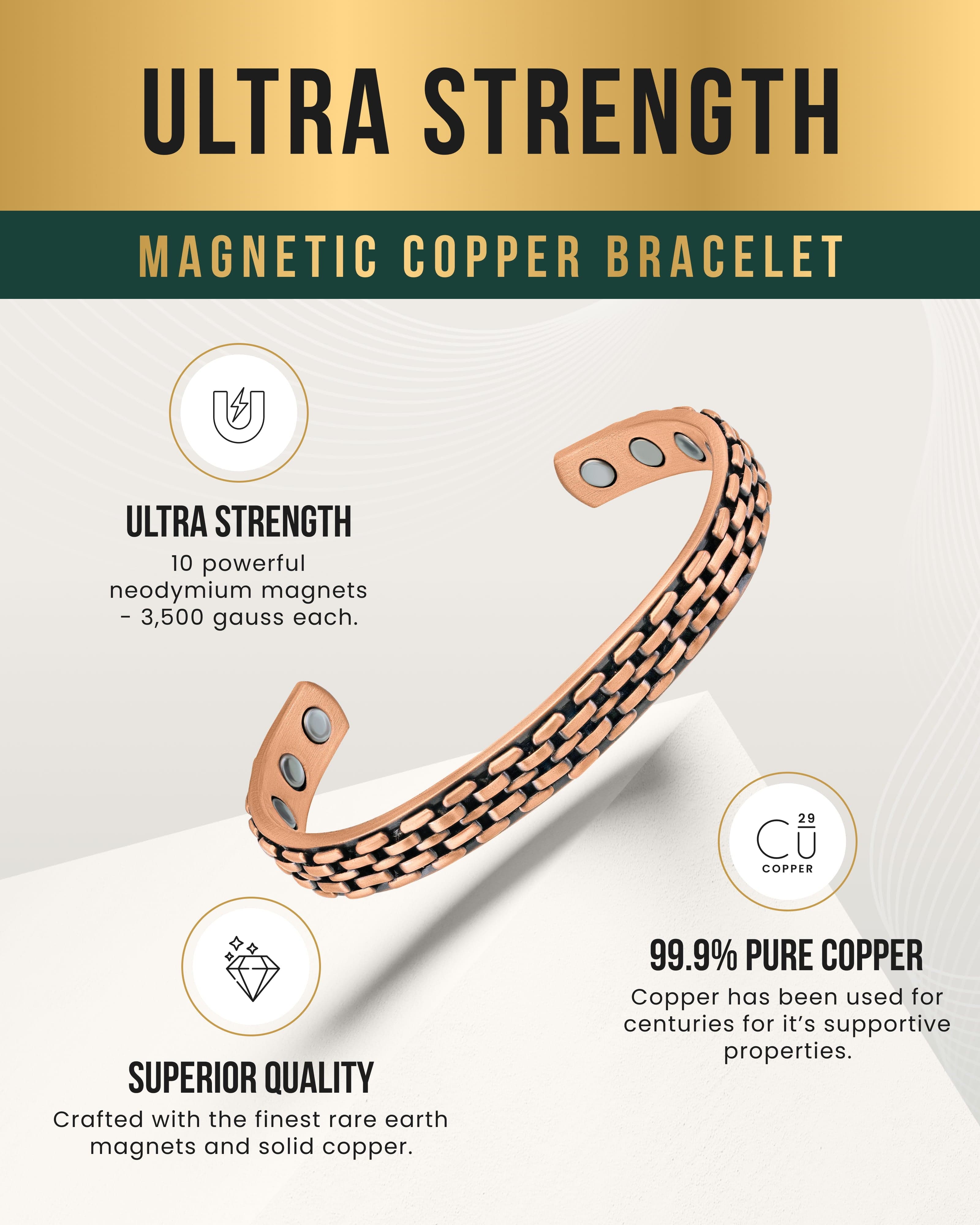 Link Chain Inlay Copper Cuff Magnetic Therapy Bracelet for Men & Women