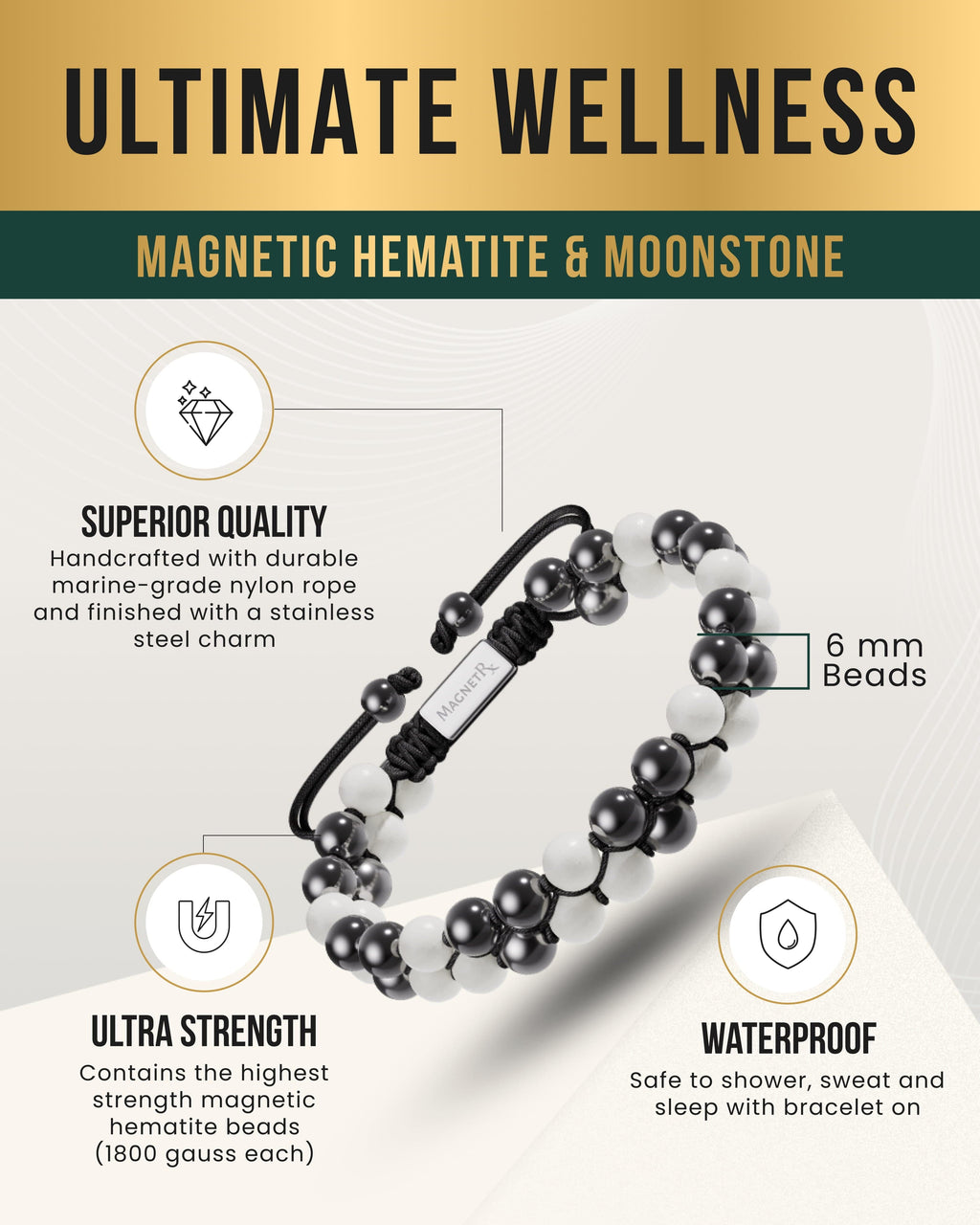 Magnetic Hematite & Moonstone Beaded Bracelet for Women