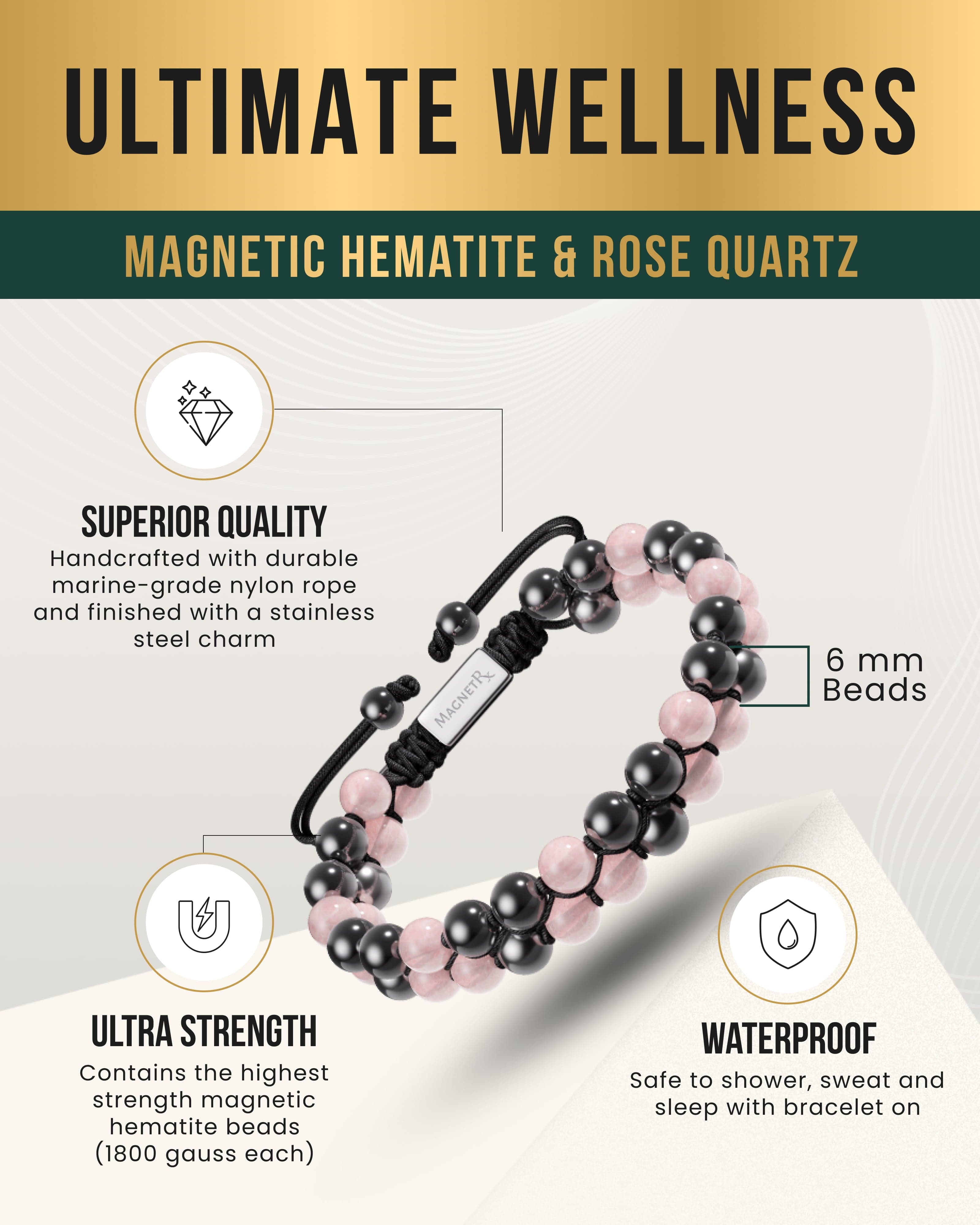 Magnetic Hematite & Rose Quartz Beaded Bracelet for Women