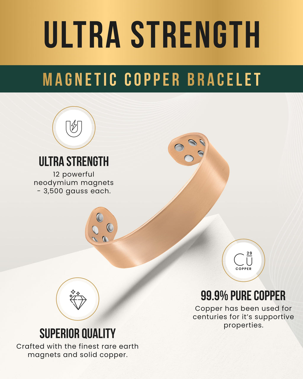 Mega Strength Magnetic Therapy Bracelet Wide Copper Cuff