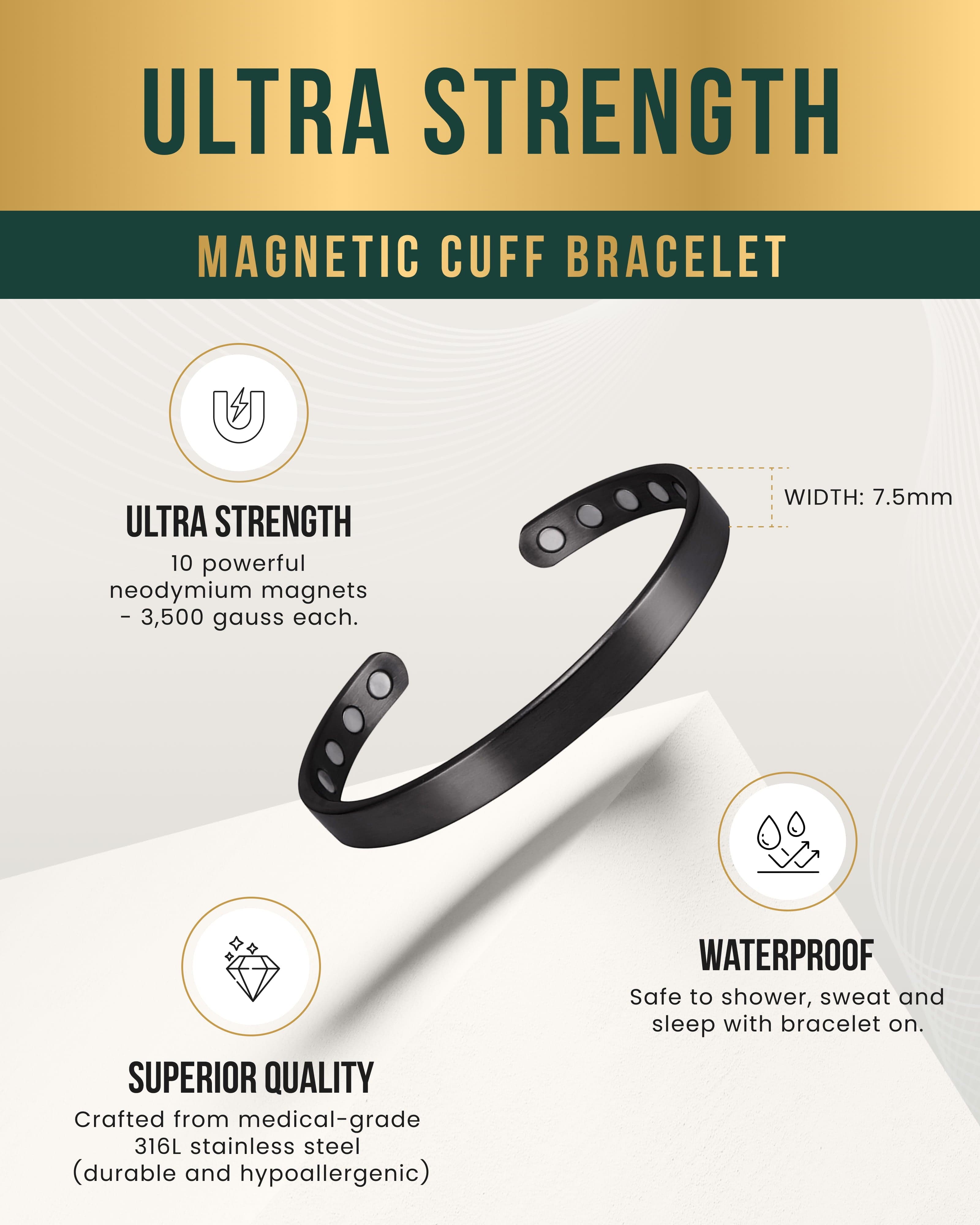 Men’s Magnetic Bracelet Cuff (Brushed Black)