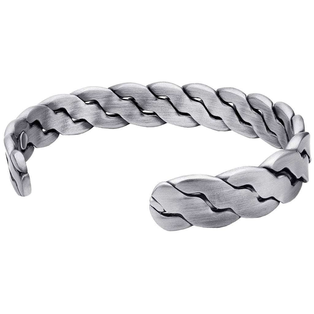 Rugged Twist Magnetic Therapy Bracelet Silver Bangle