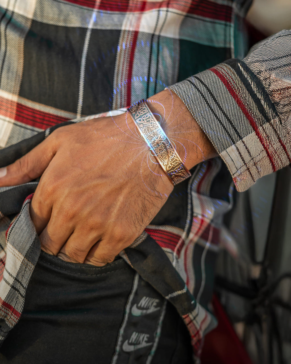 Stamped Irish Tree Magnetic Copper Bracelet Cuff for Men