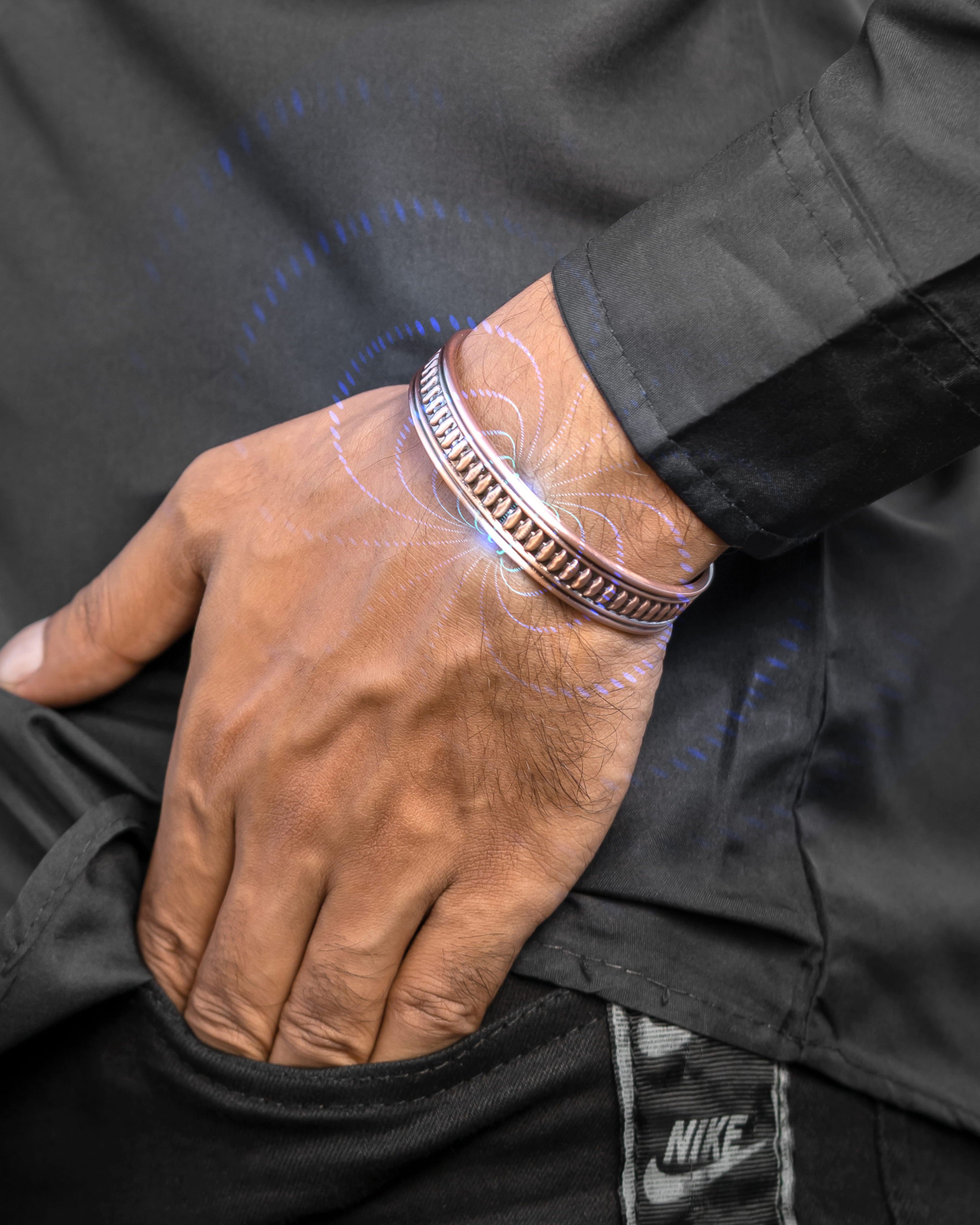 Stamped Native Magnetic Copper Bracelet Cuff for Men