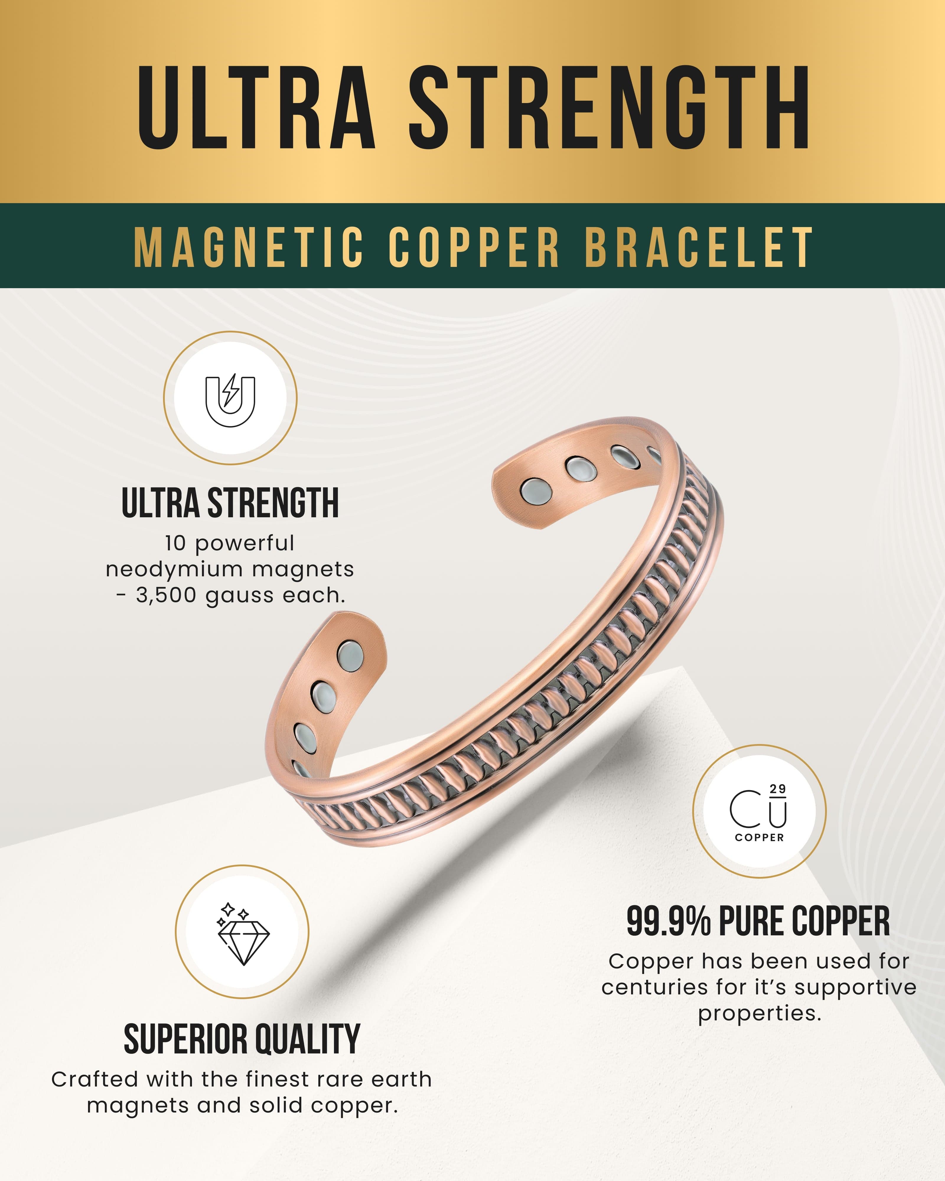 Stamped Native Magnetic Copper Bracelet Cuff for Men