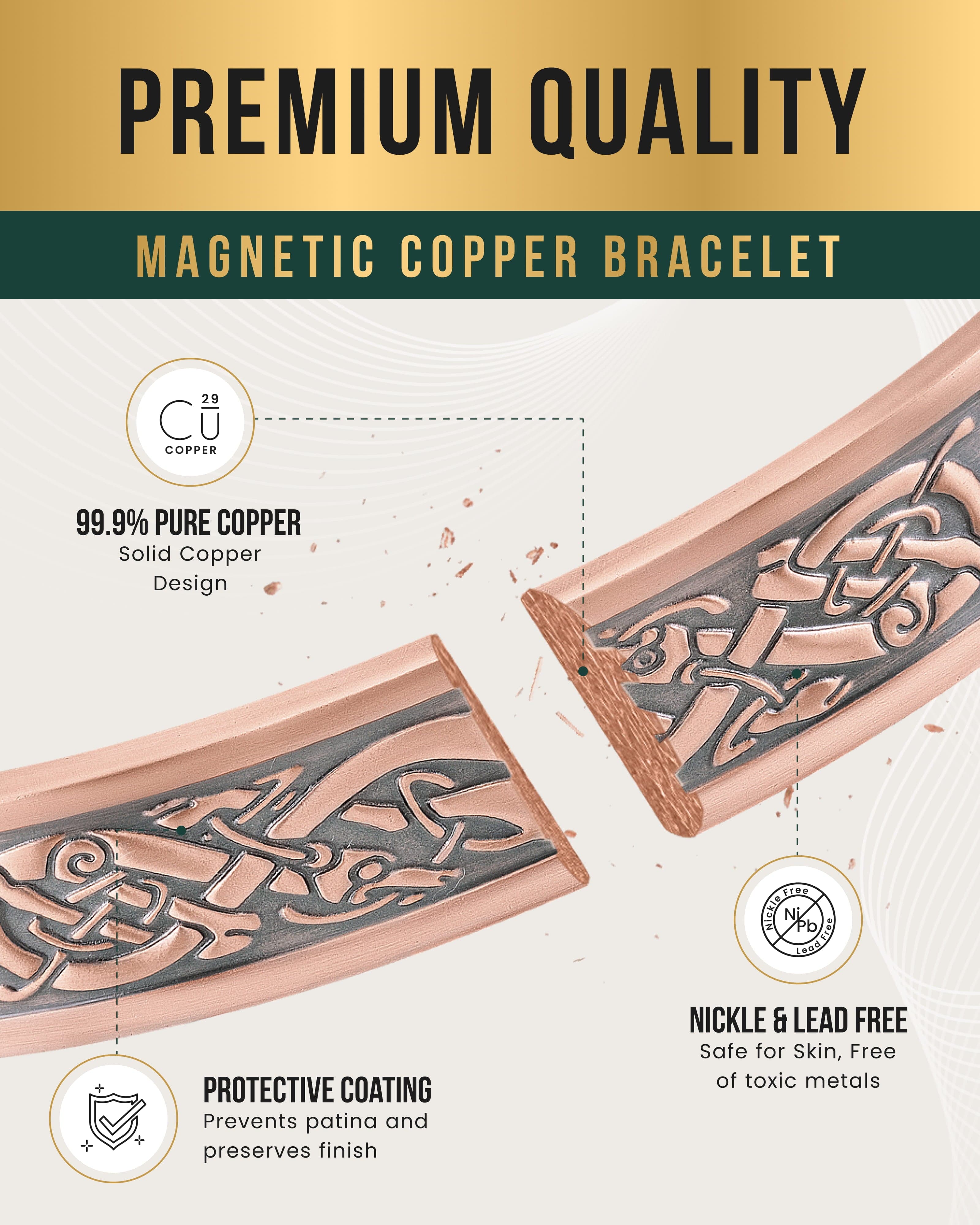 Stamped Viking Magnetic Copper Bracelet Cuff for Men