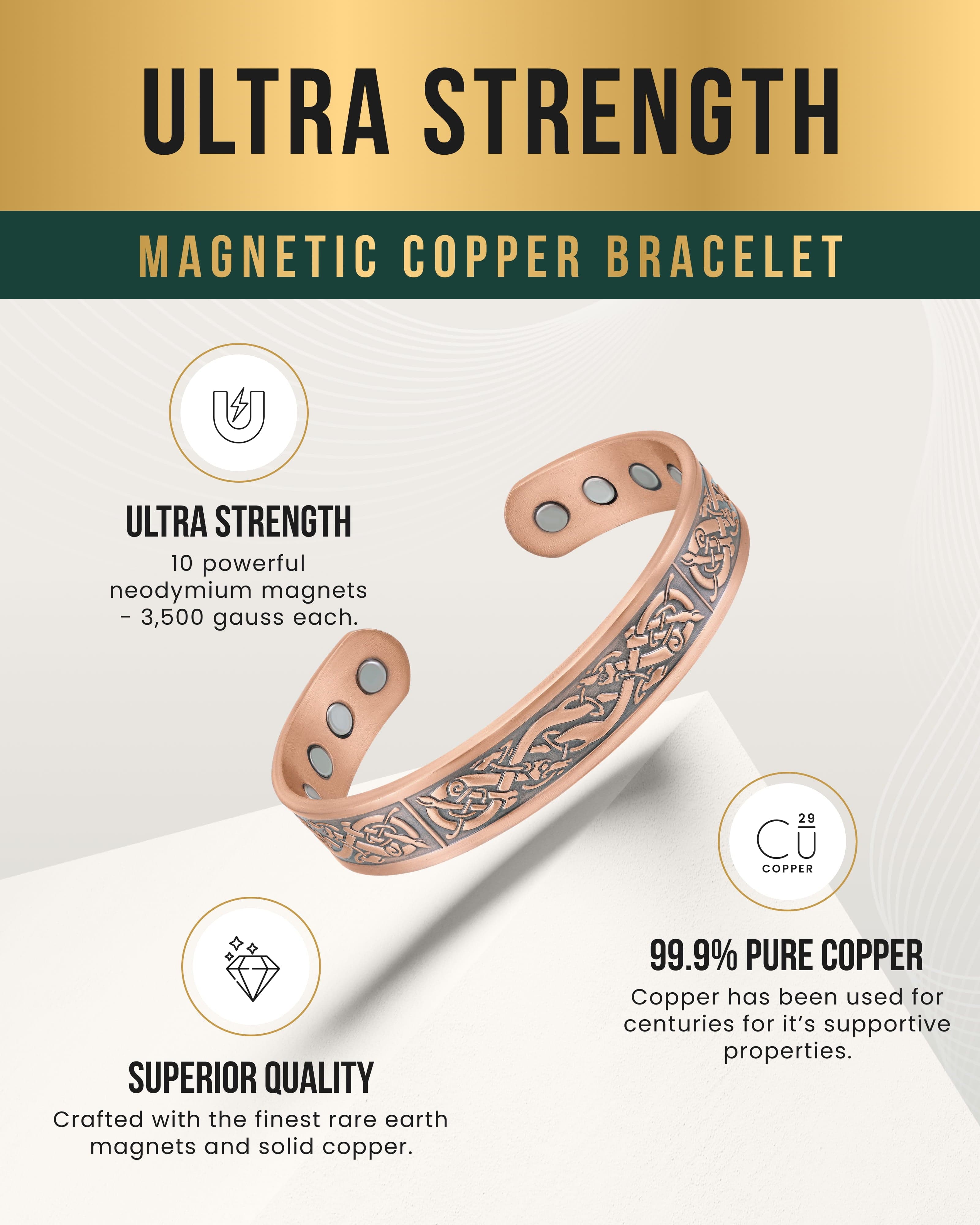 Stamped Viking Magnetic Copper Bracelet Cuff for Men