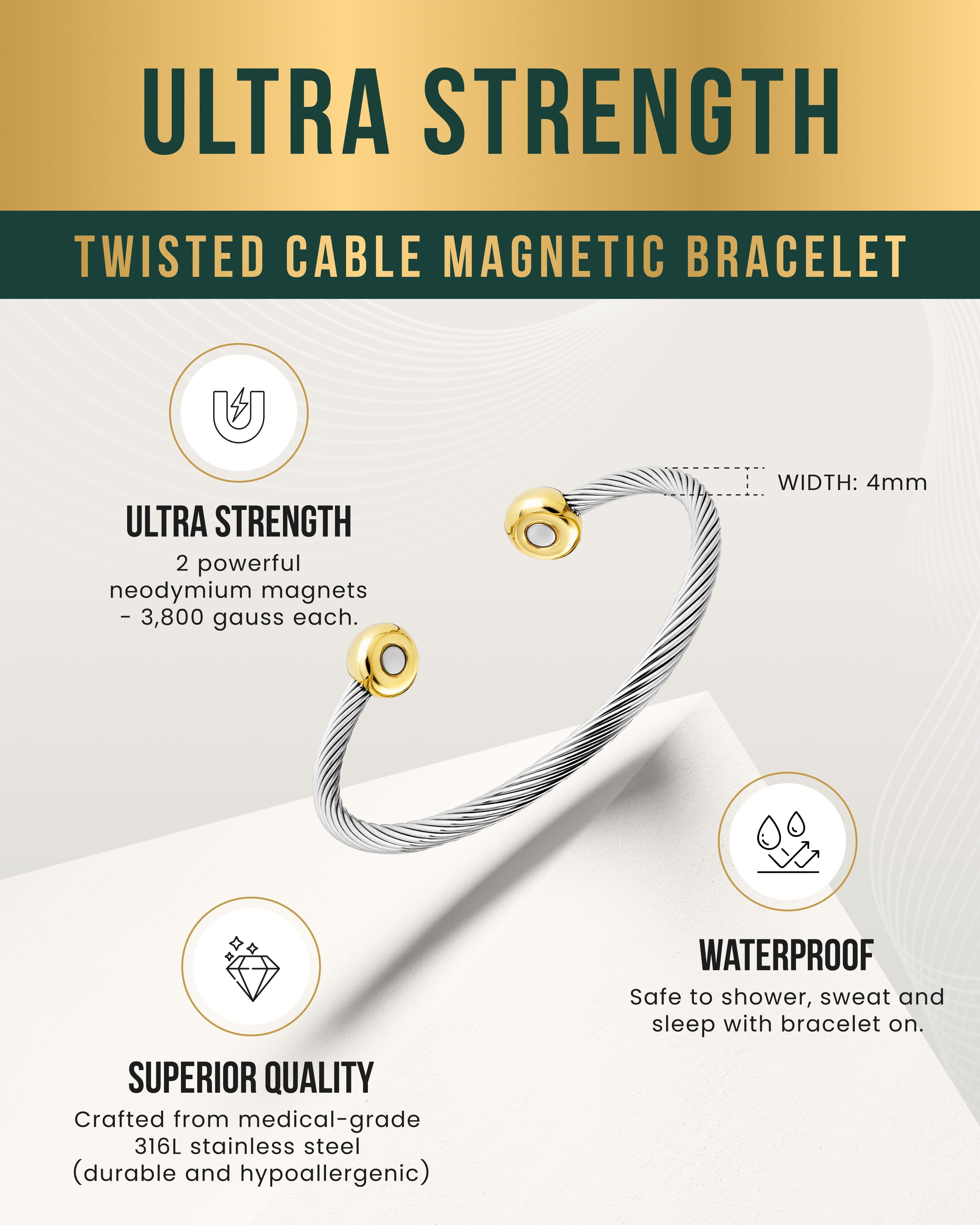 Twisted Cable Magnetic Bracelet Cuff (Silver & Gold)