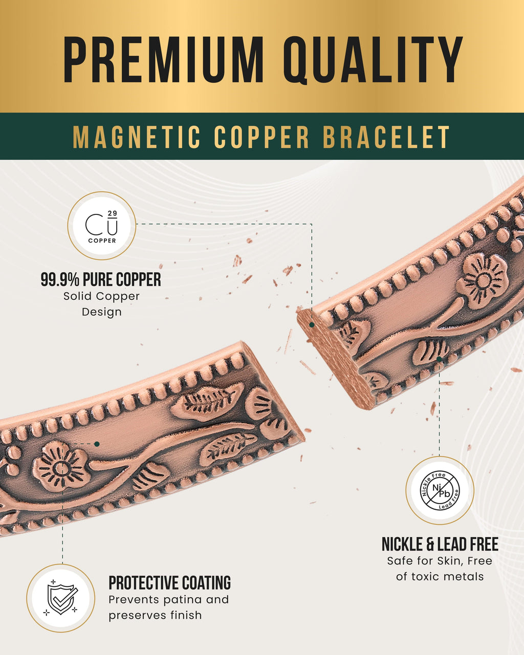Women’s Floral Style Copper Magnetic Therapy Bracelet Bangle