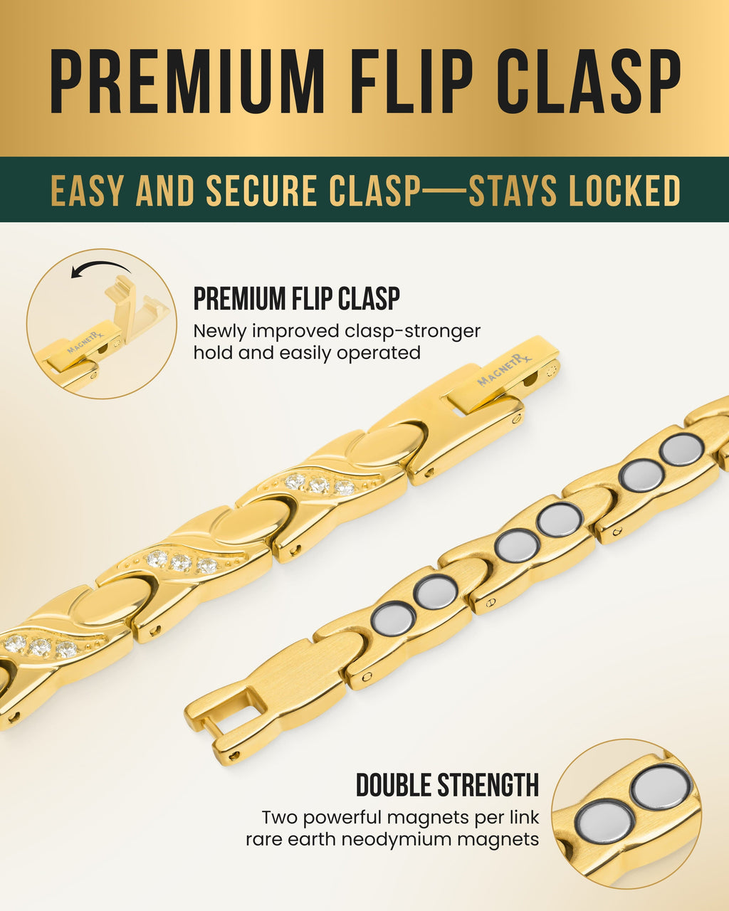 Women's Ultra Strength Magnetic Bracelet Crystal XO (Gold)