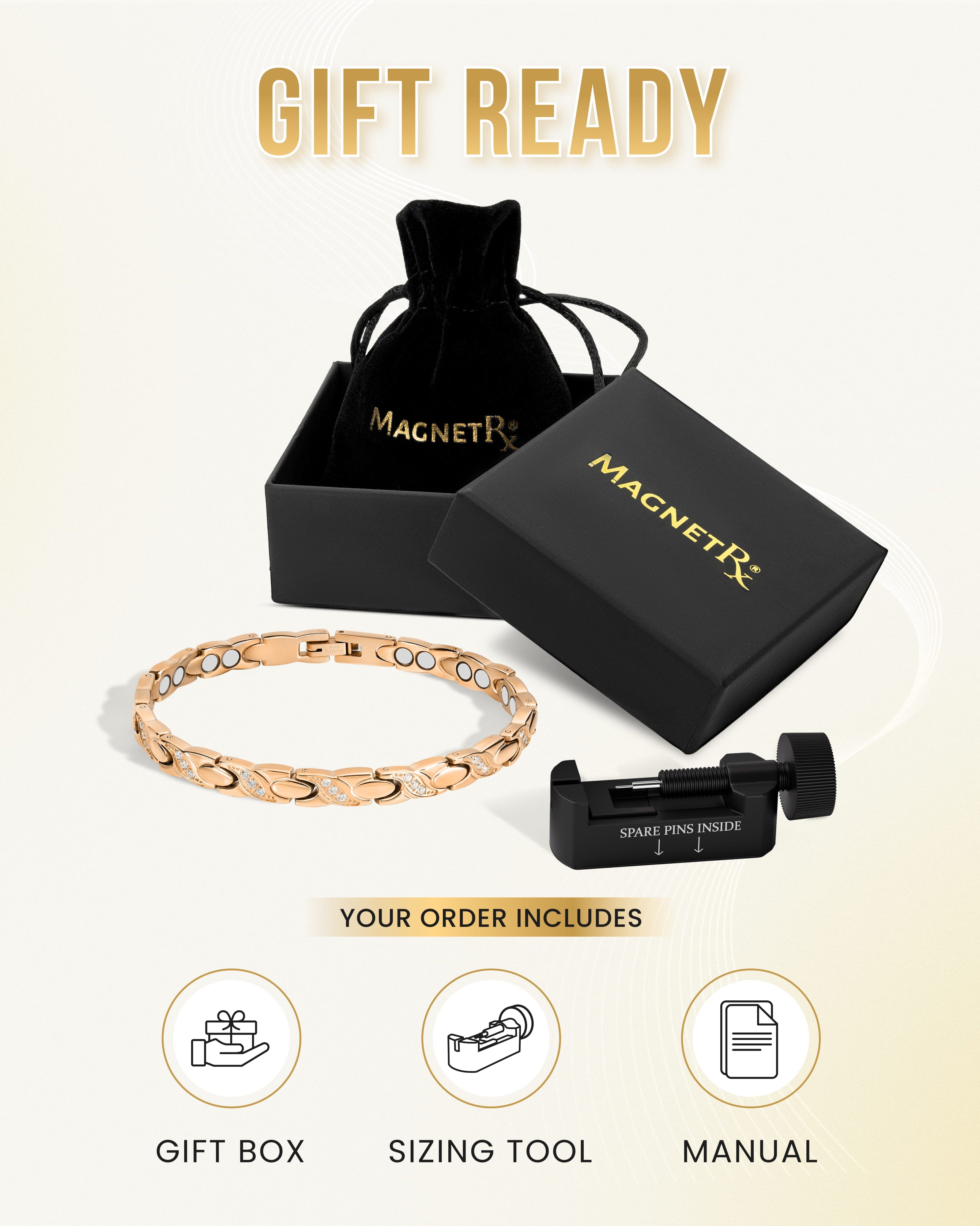 Women's Ultra Strength Magnetic Bracelet Crystal XO (Rose Gold)