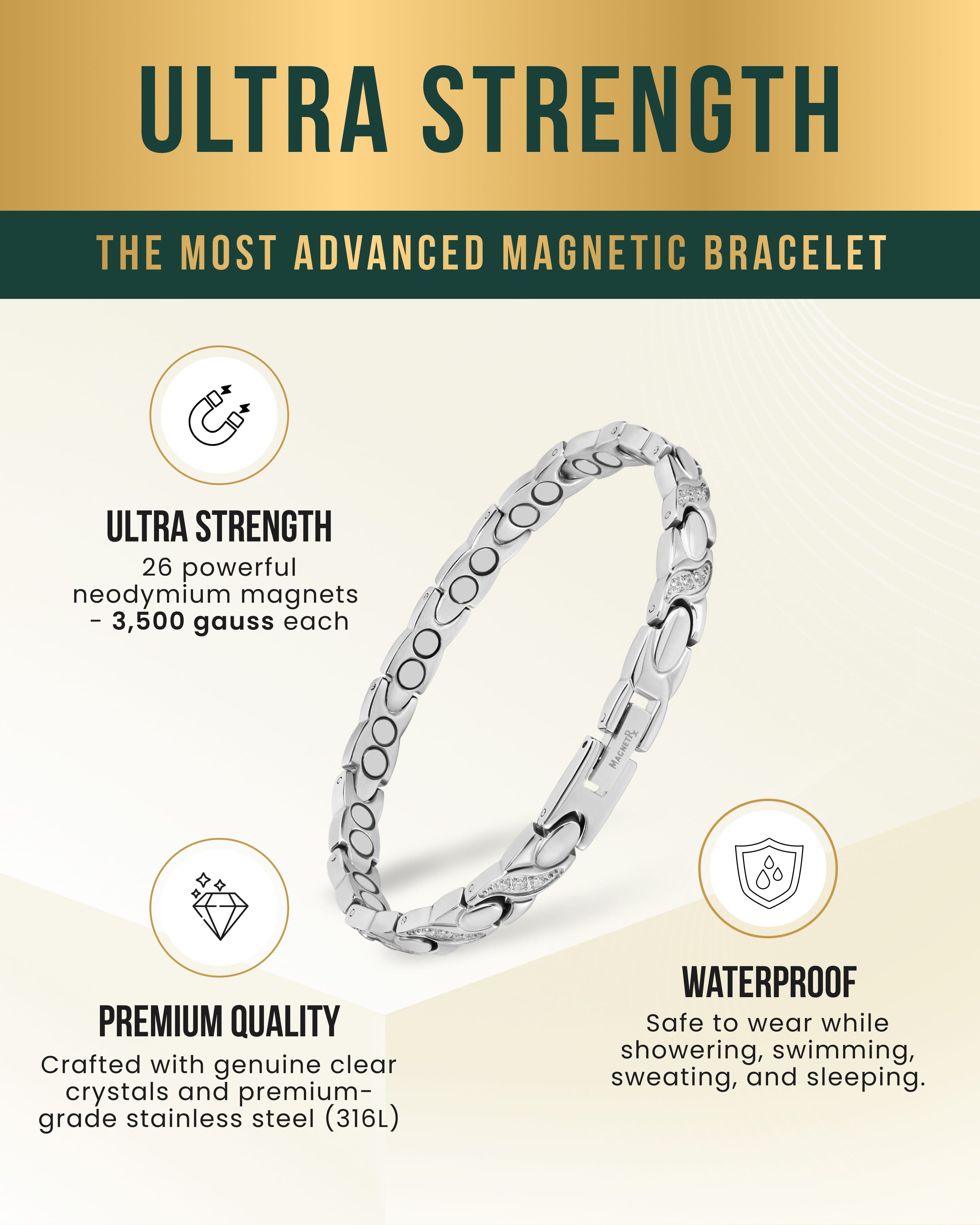 Women's Ultra Strength Magnetic Bracelet Crystal XO (Silver)