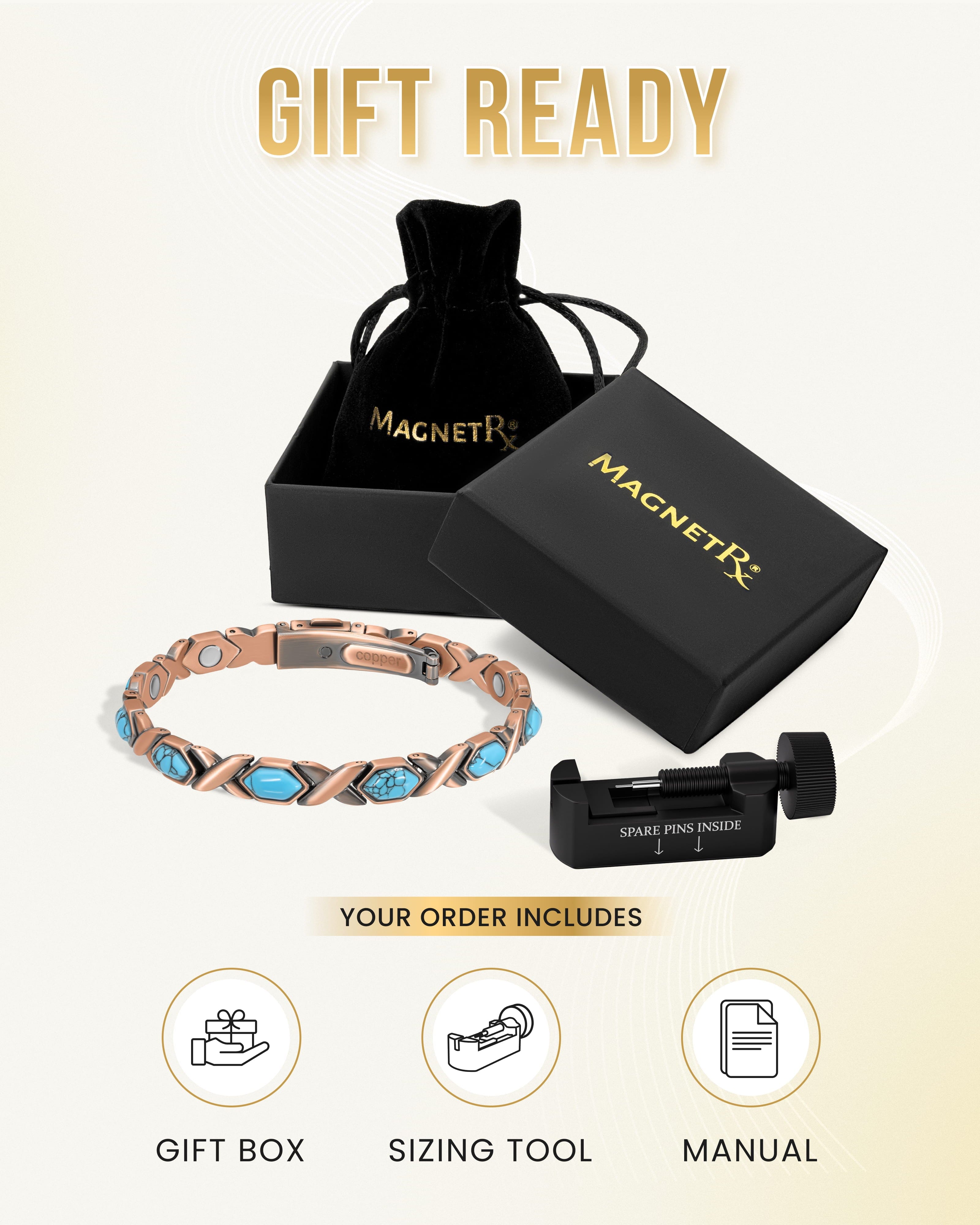 Women's Ultra Strength Pure Copper Magnetic Bracelet (Turquoise XO)