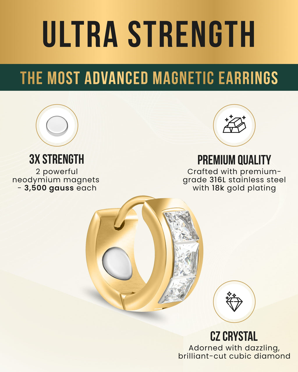 Crystal Magnetic Therapy Earrings for Women (Gold)