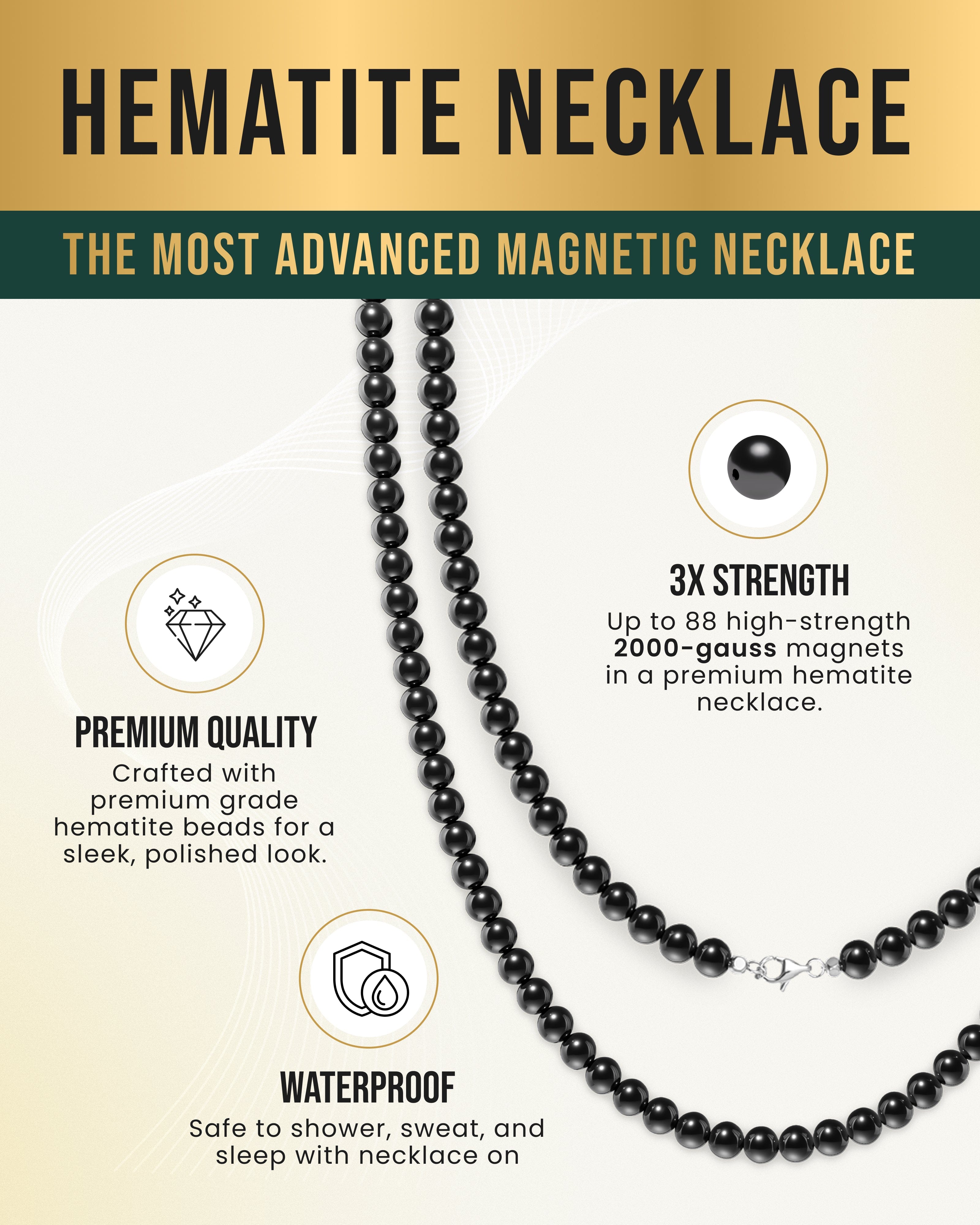 Magnetic Hematite Necklace (6mm Round Beads)