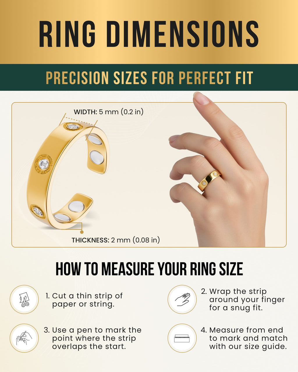 Crystal Magnetic Therapy Ring (Gold)