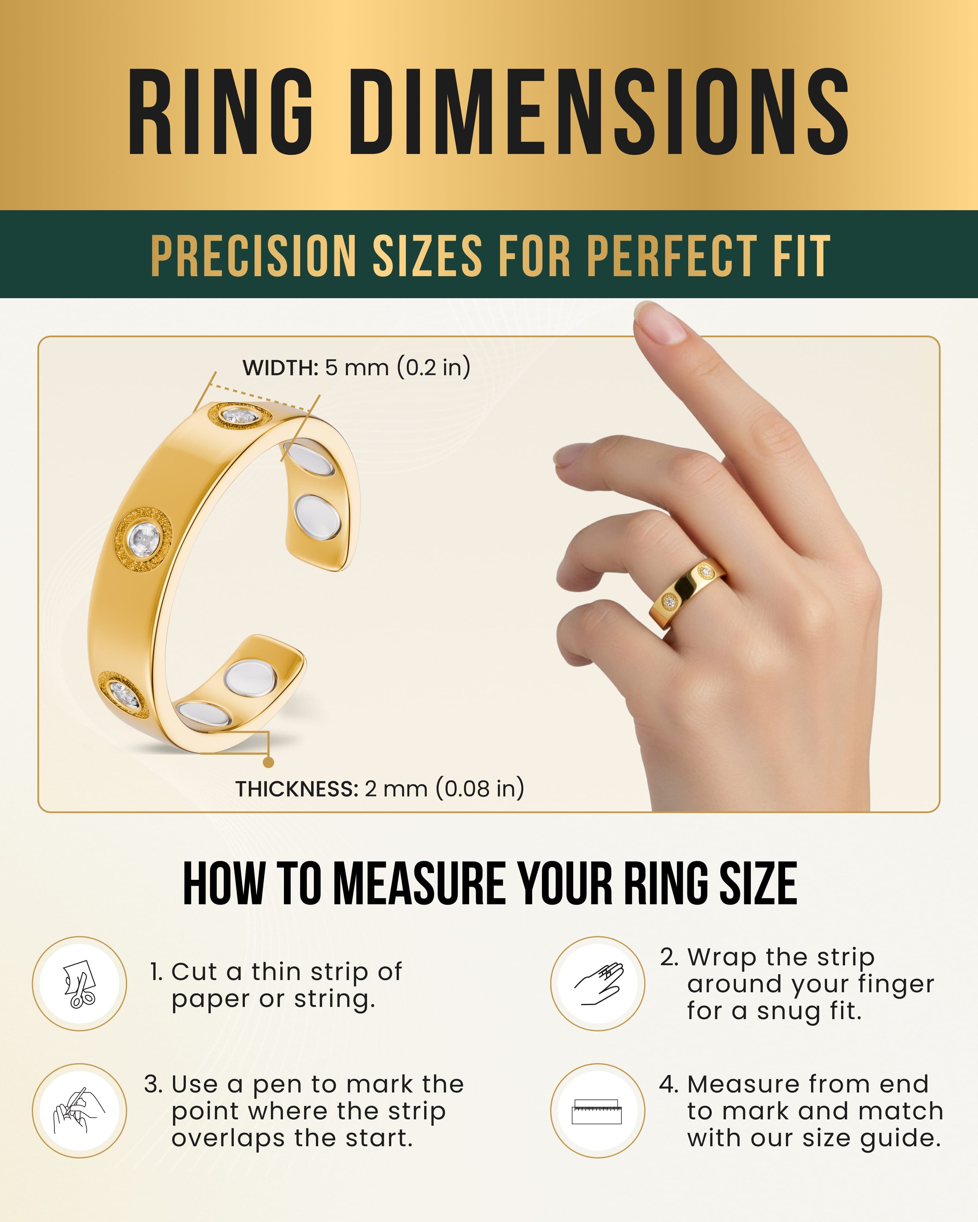 Crystal Magnetic Therapy Ring (Gold)