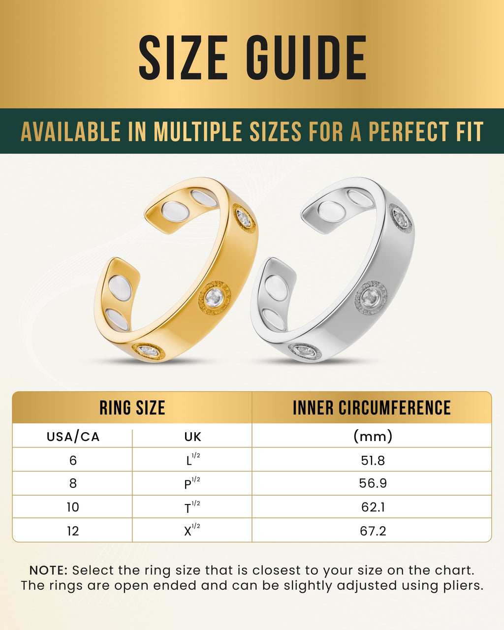 Crystal Magnetic Therapy Ring (Gold)