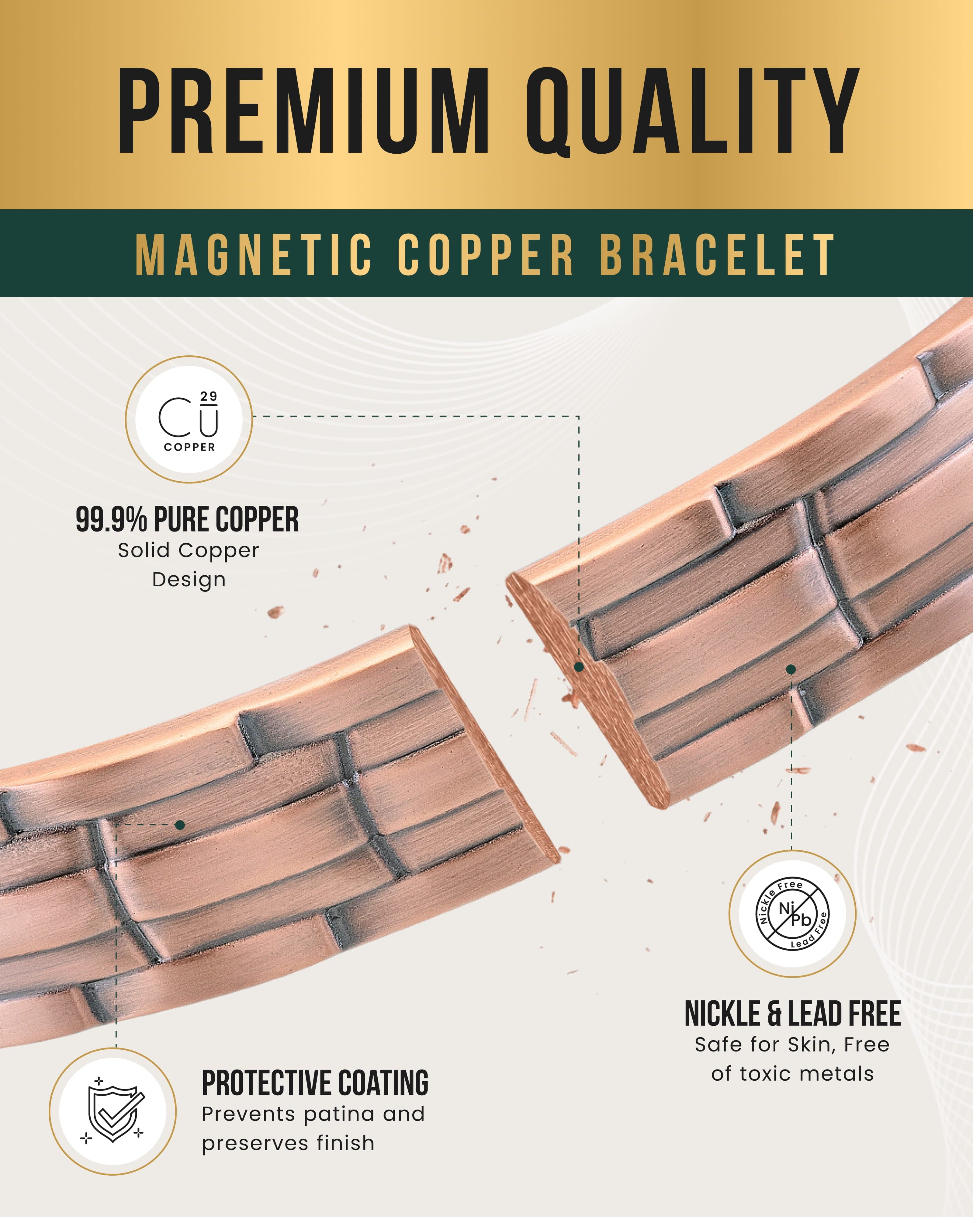 Stamped Chain Magnetic Copper Bracelet Cuff for Men