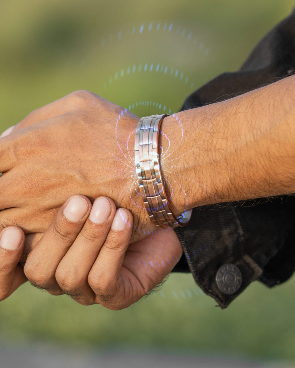 Stamped Chain Magnetic Copper Bracelet Cuff for Men