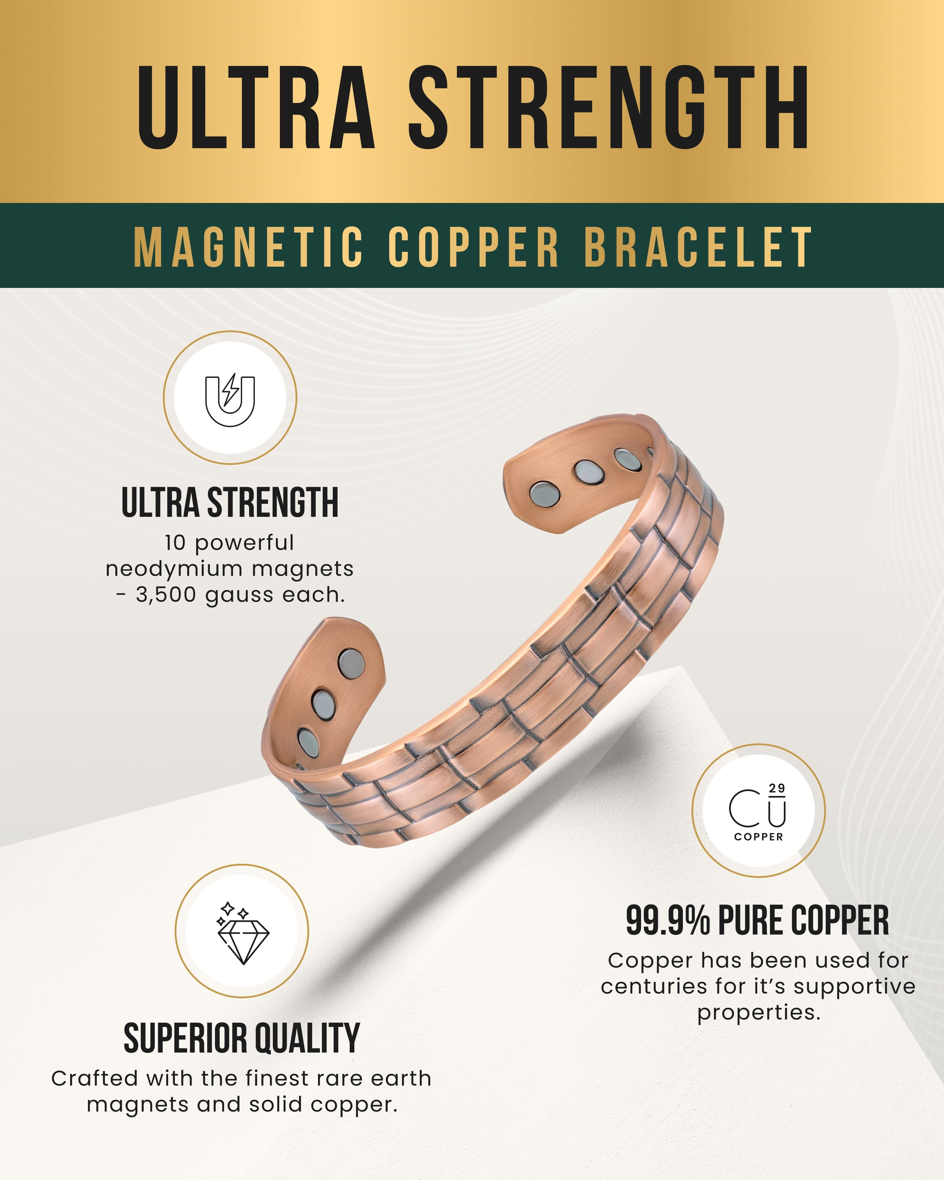 Stamped Chain Magnetic Copper Bracelet Cuff for Men