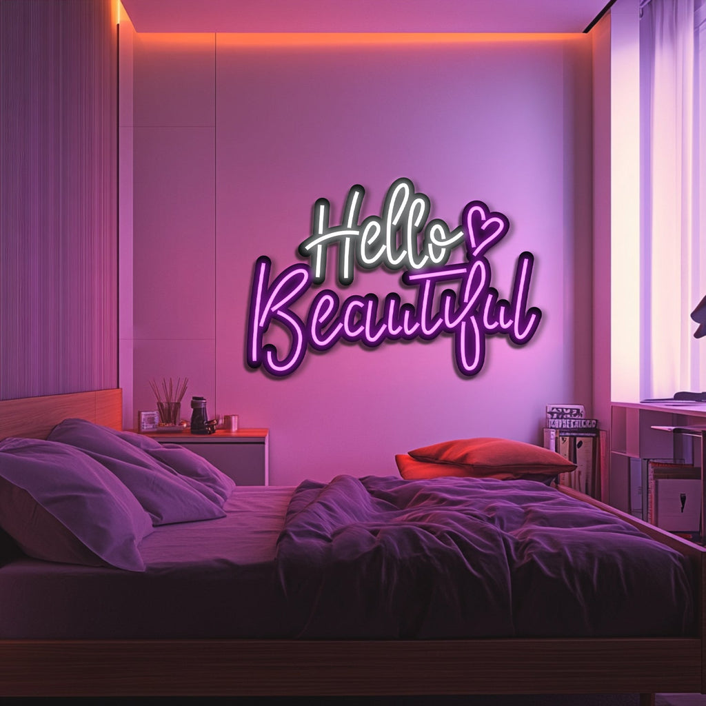Hello Beautiful Metal Neon Wall Art- LN0233