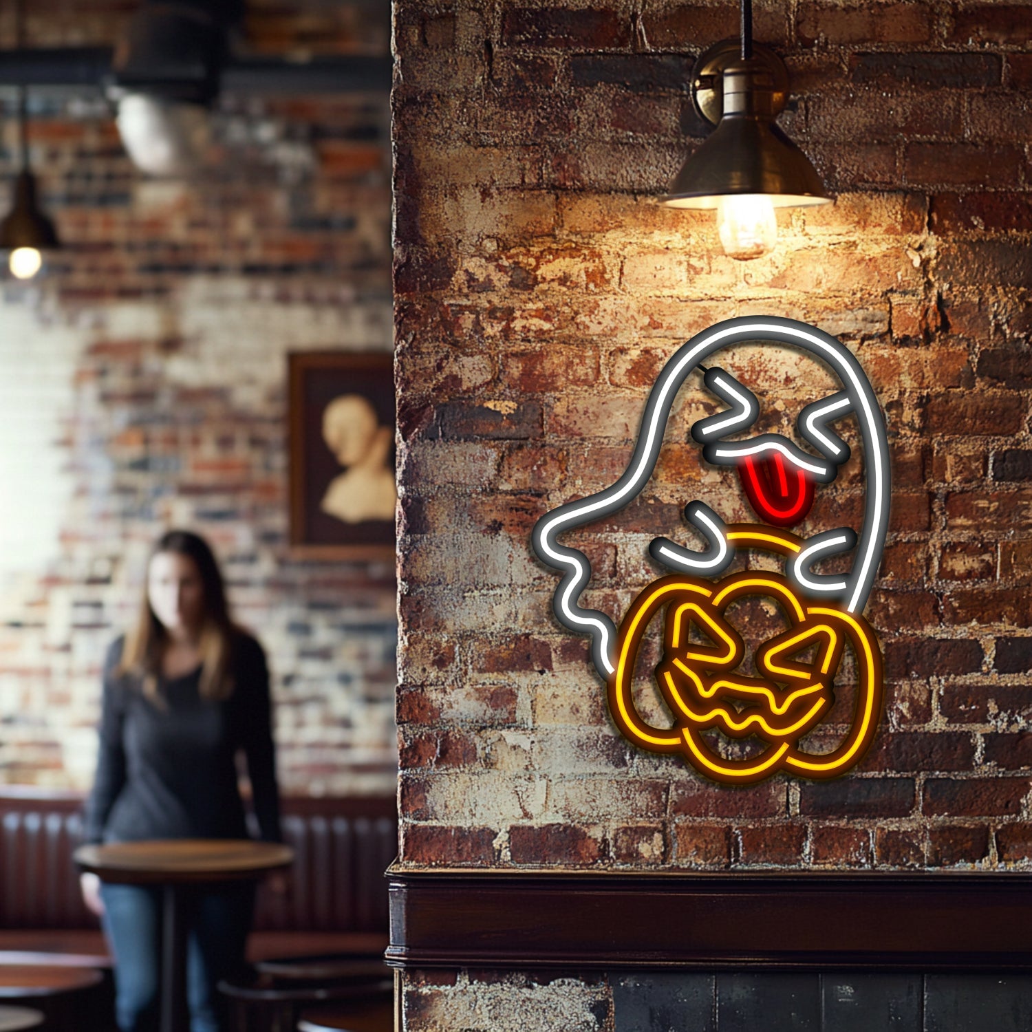 Halloween Ghost Metal Neon Wall Art- LN0206
