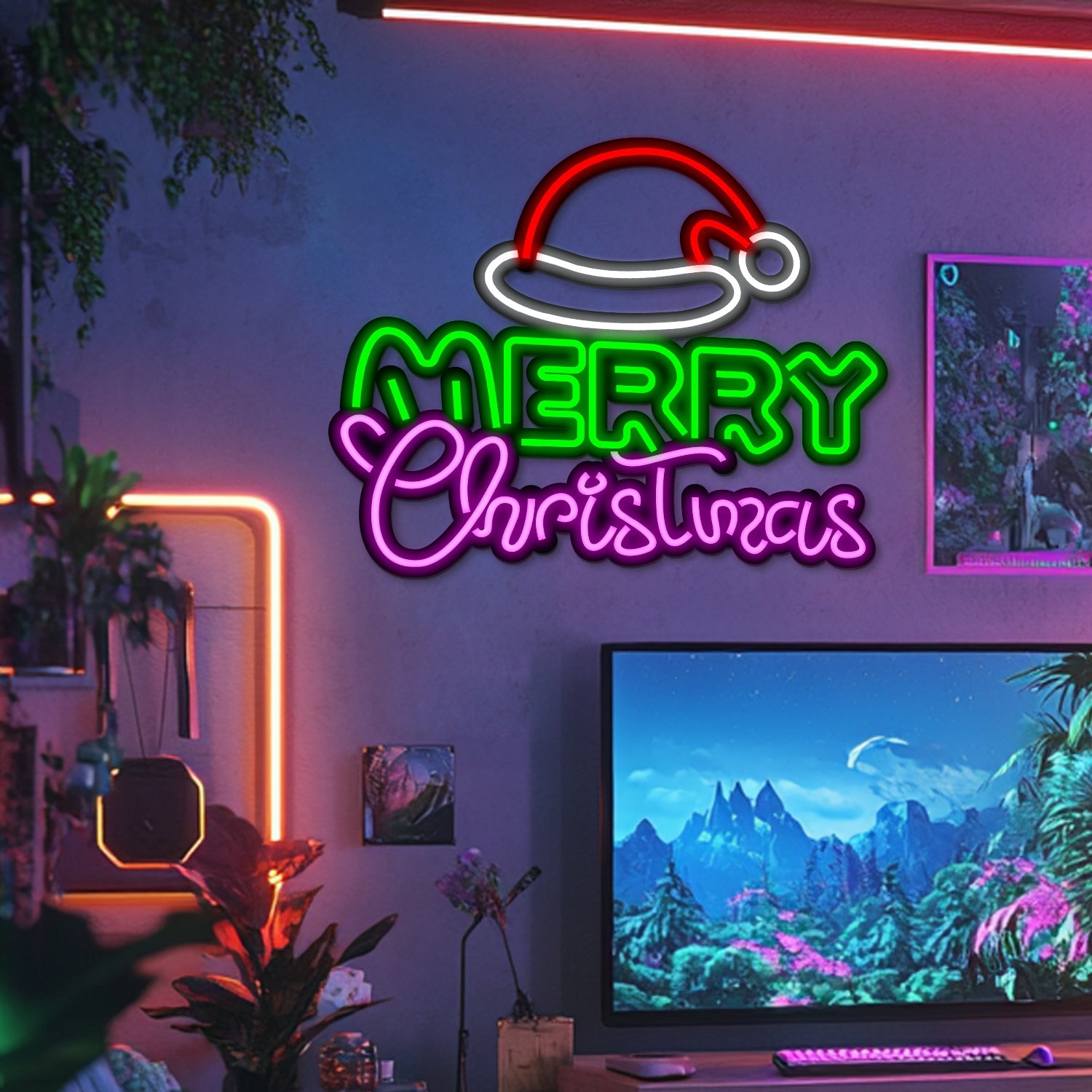 Merry Christmas Metal Neon Wall Art- LN0180