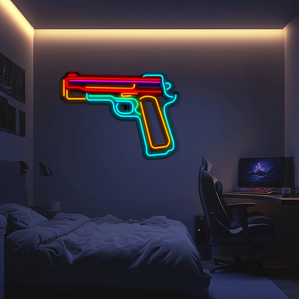 Pistol Weapon Metal Neon Wall Art- LN0127