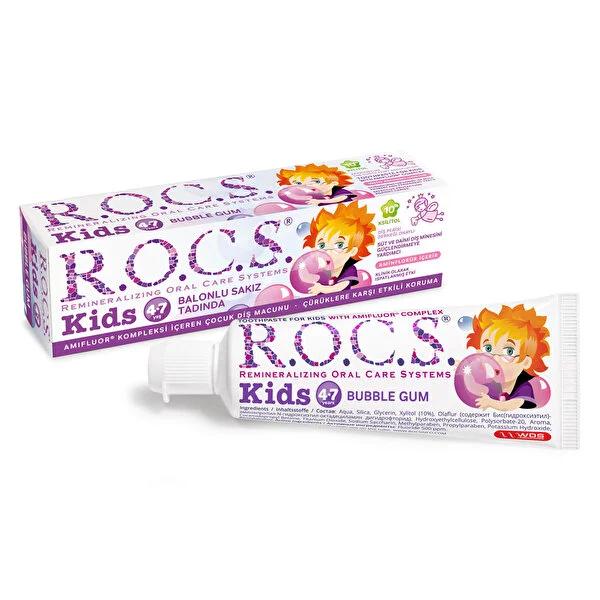 Rocs Kids Children's Toothpaste, Bubble Gum Flavor, SLS-Free, Strengthens Teeth for Kids Aged 4-7