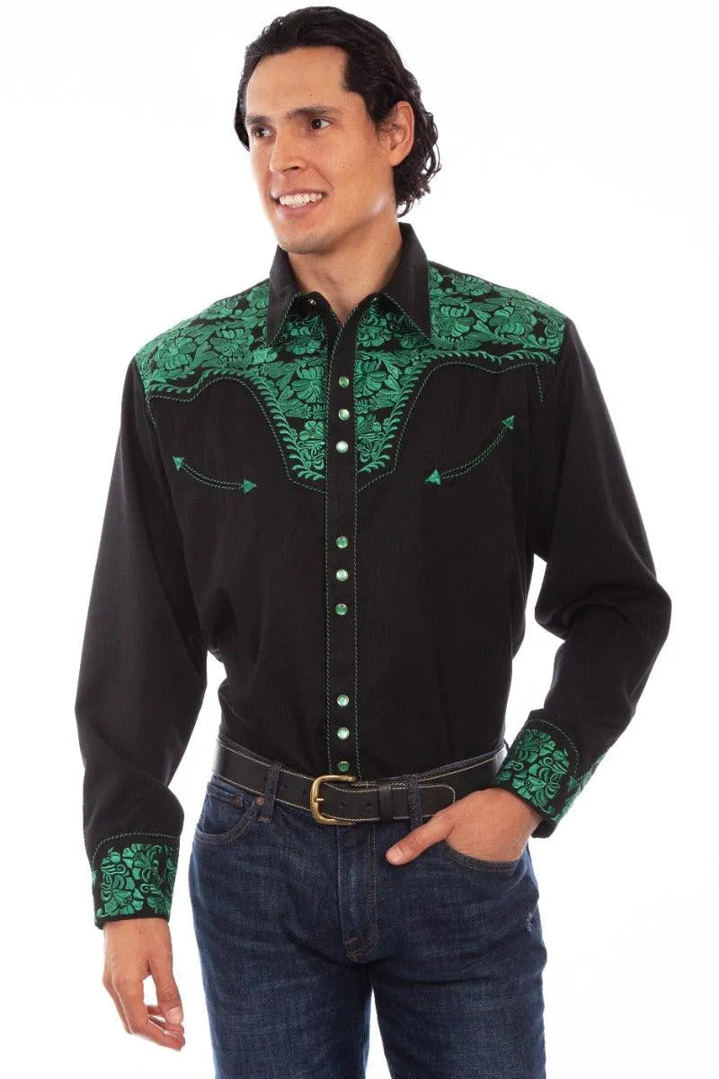 Scully Floral Tooled Embroidery - Men's Western Shirt
