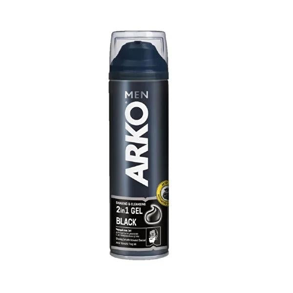 Arko Men Black Gel Shaving Gel for Men - 200ml Activated Charcoal Dual-Purpose Formula