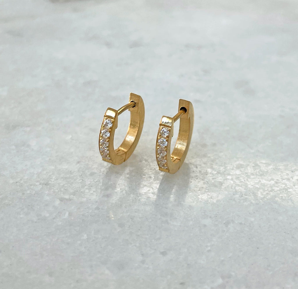 NADINE GOLD PAVE HUGGIE HOOP EARRINGS