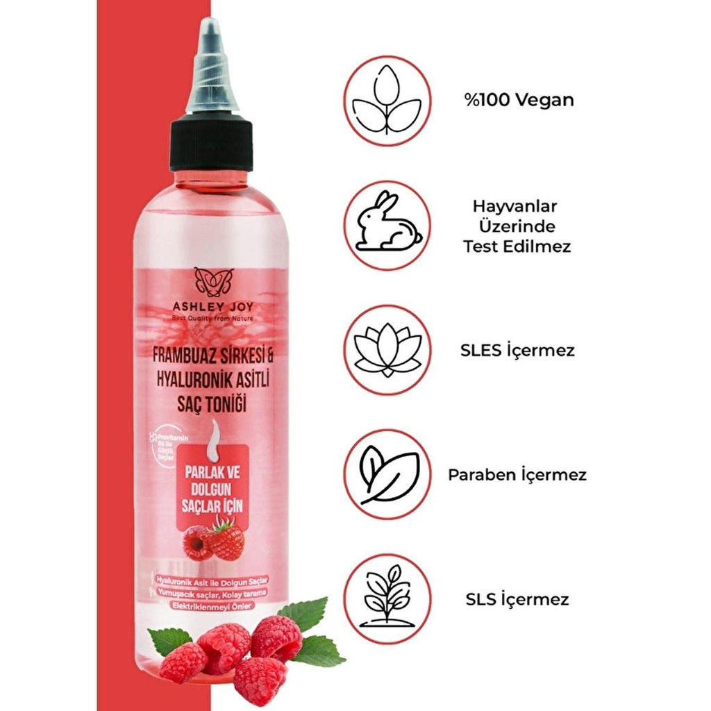 Ashley Joy Raspberry Hair Vinegar & Hyaluronic Acid Hair Tonic: Shine, Detangle & Hydrate - Natural Anti-Frizz, Moisturizing Hair Treatment (8.45 fl oz)