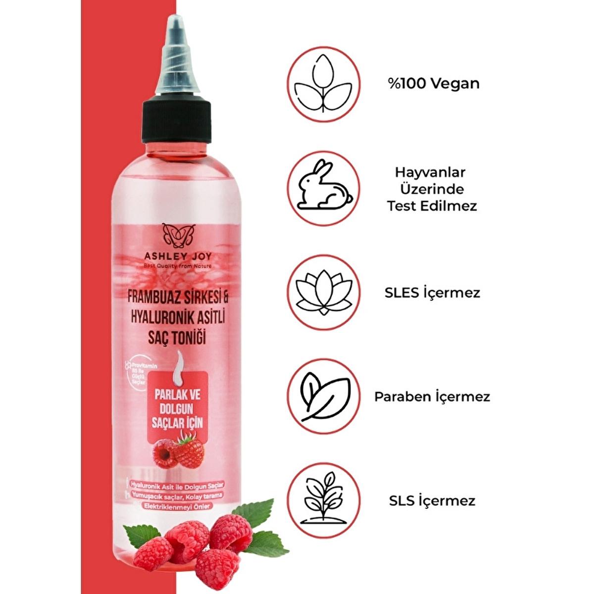 Ashley Joy Raspberry Hair Vinegar & Hyaluronic Acid Hair Tonic: Shine, Detangle & Hydrate - Natural Anti-Frizz, Moisturizing Hair Treatment (8.45 fl oz)