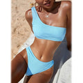 Plain One Shoulder Bikini Swimsuit