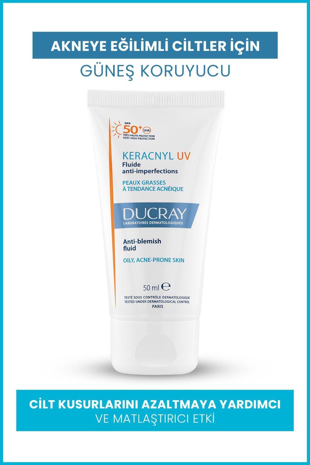 Ducray Keracnyl UV SPF50+ Anti-Blemish Sunscreen Fluid for Acne-Prone Skin - Matte Finish, Non-Comedogenic