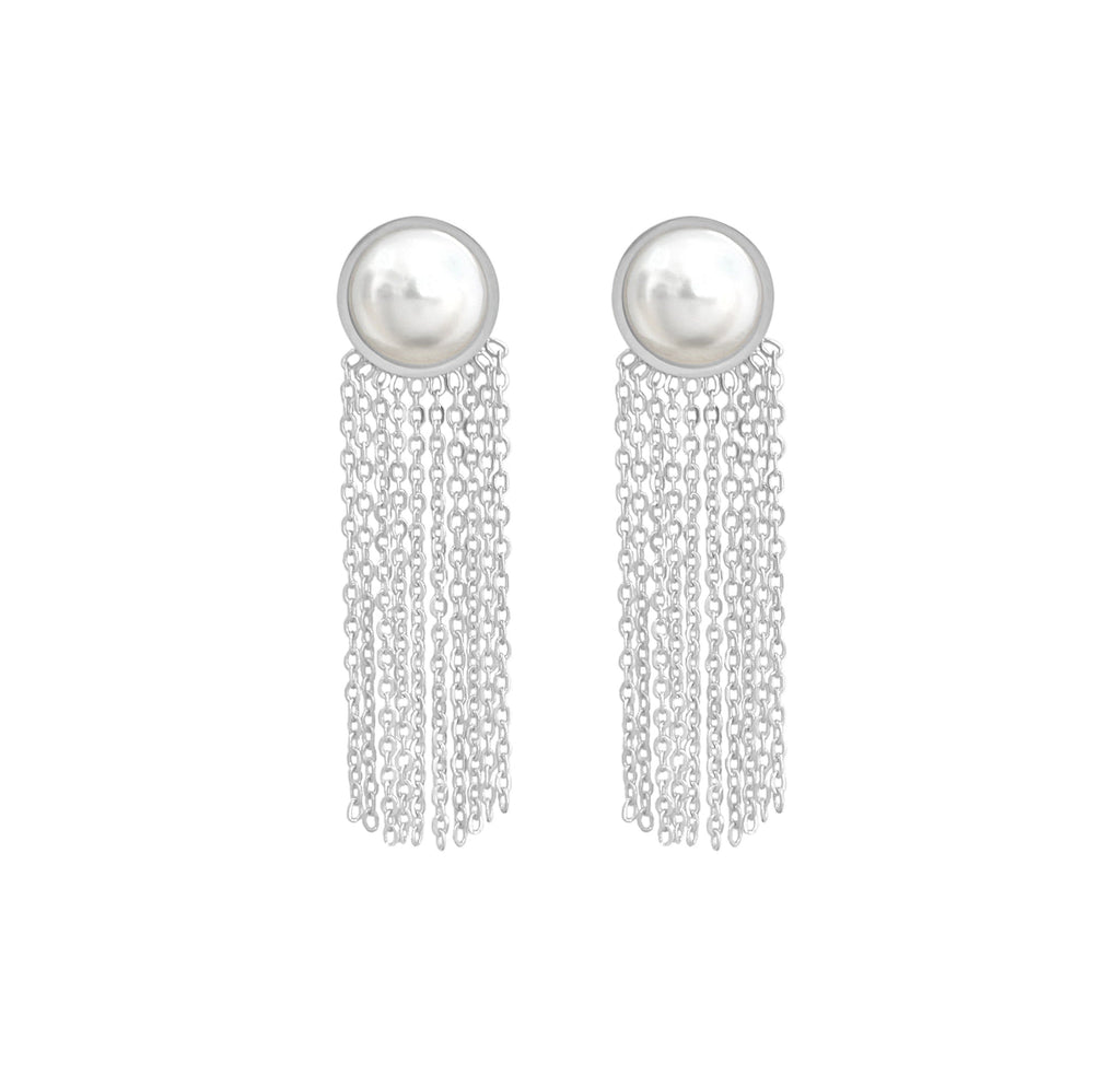 LOLITA SILVER PEARL TASSEL CHAIN EARRINGS