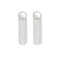 LOLITA SILVER PEARL TASSEL CHAIN EARRINGS