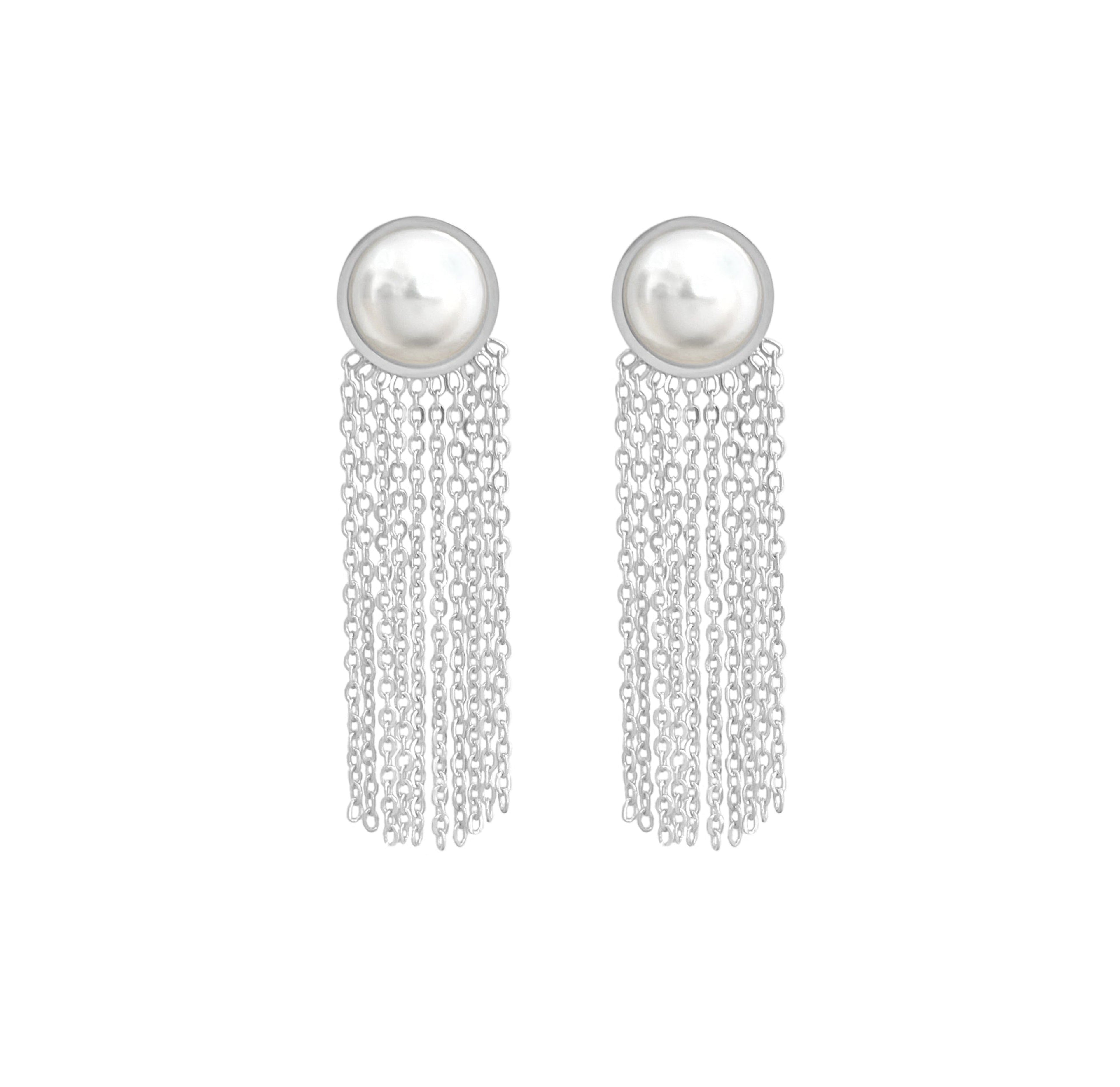 LOLITA SILVER PEARL TASSEL CHAIN EARRINGS