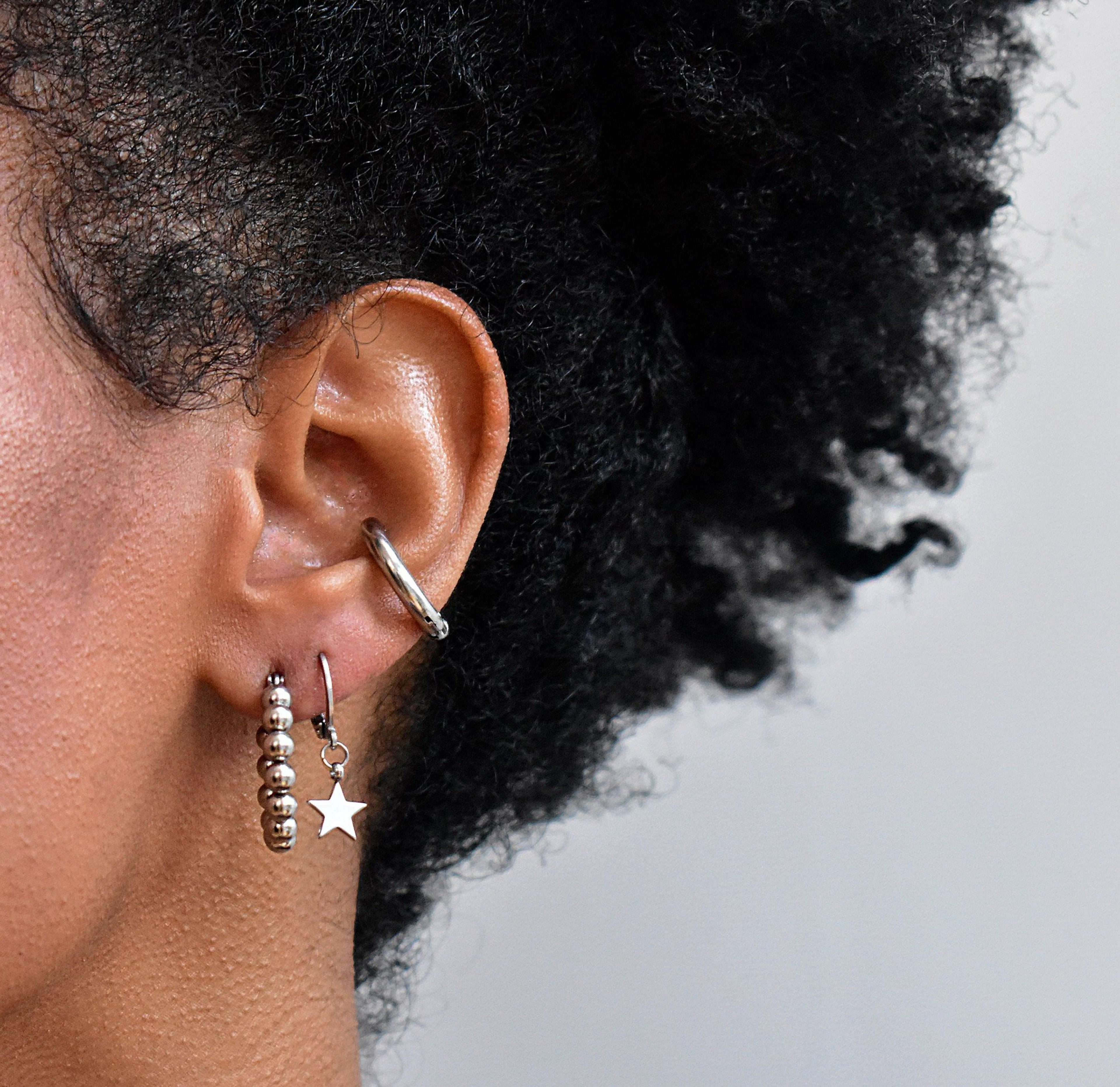 ROCCO SMALL SILVER BEADED HOOP EARRINGS