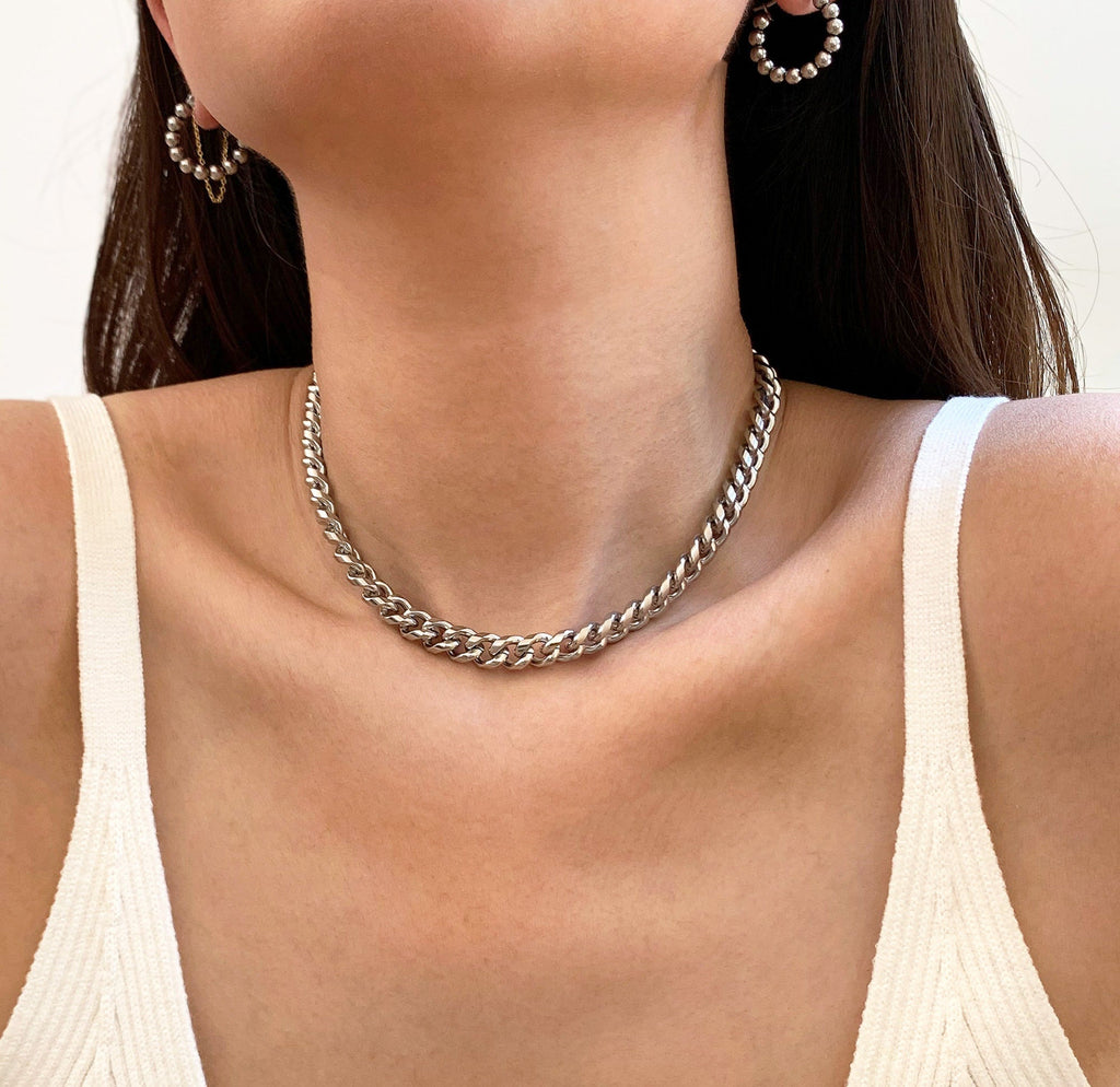 MASON LARGE SILVER CUBAN CHAIN NECKLACE